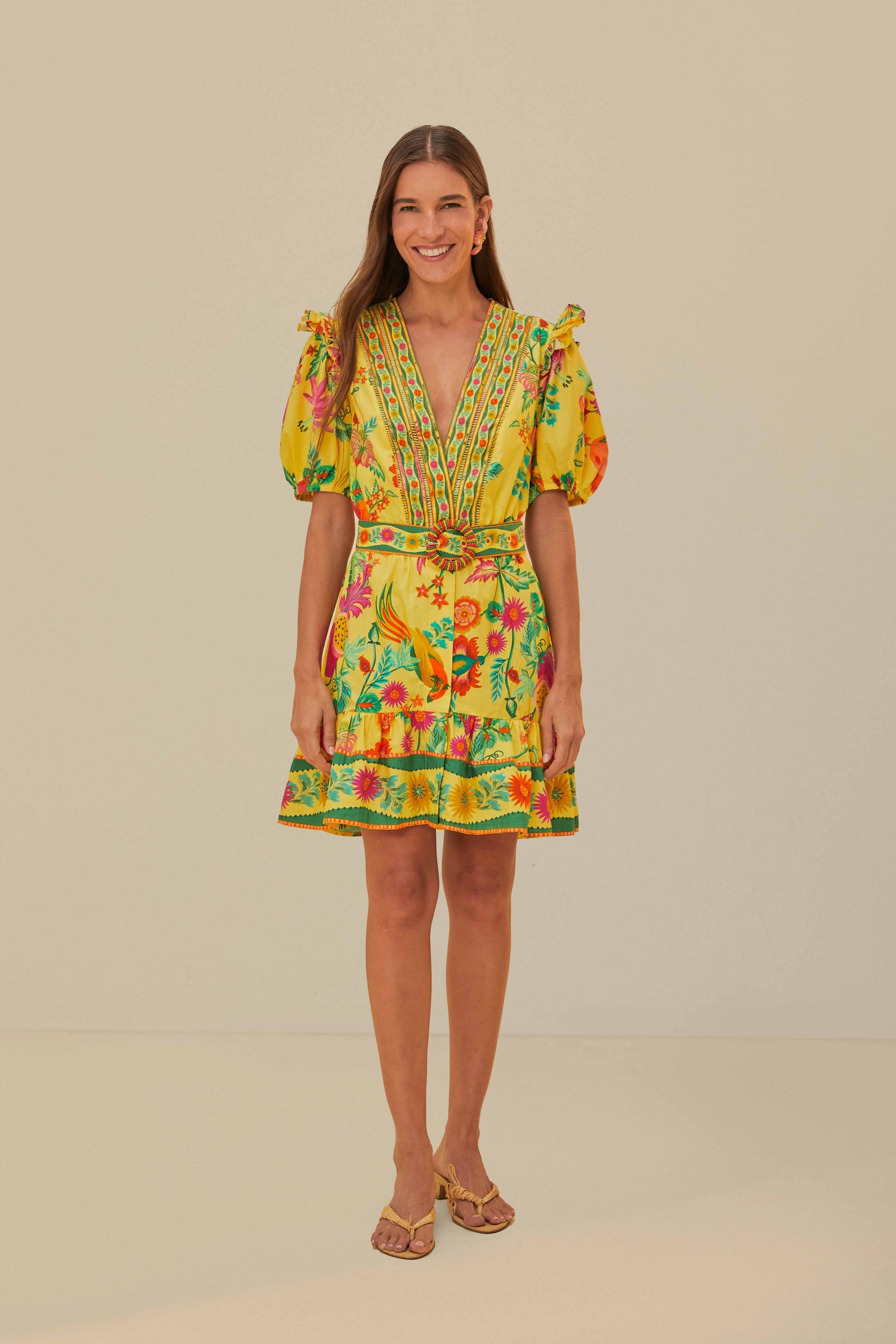 Yellow Delicate Fruit Garden Organic Cotton Mini Dress