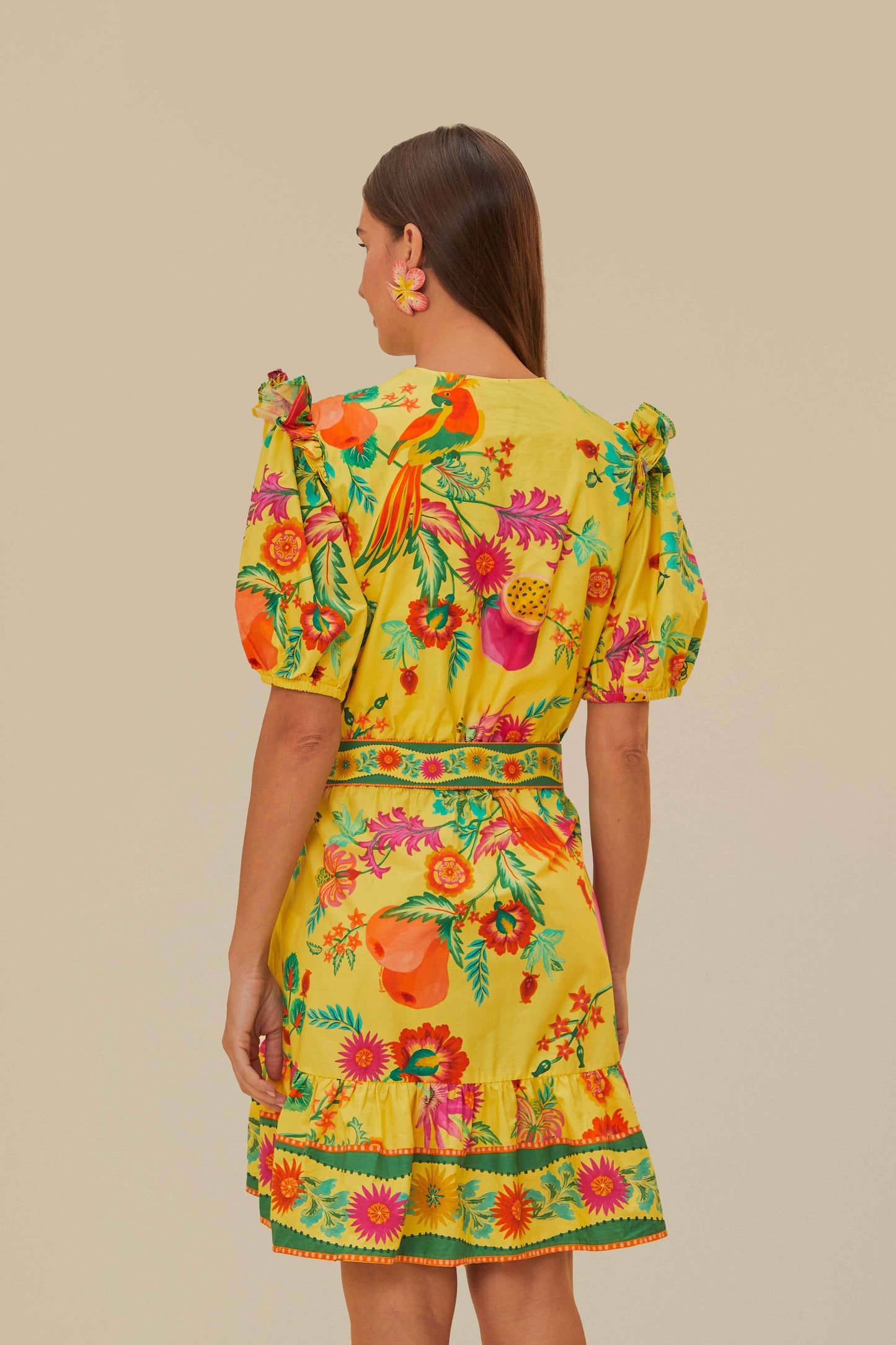 Yellow Delicate Fruit Garden Organic Cotton Mini Dress