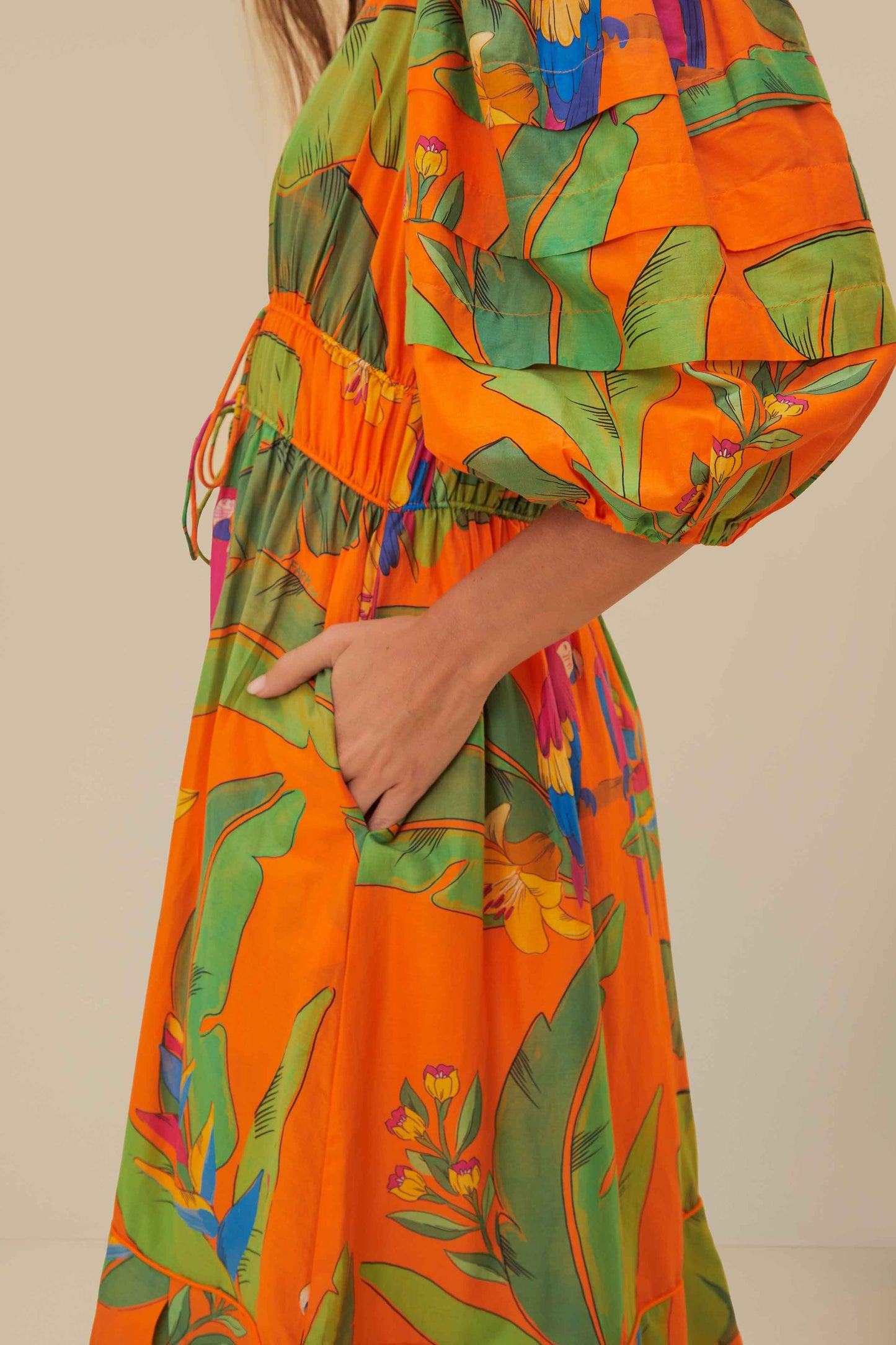 Orange Fresh Macaws Midi Dress