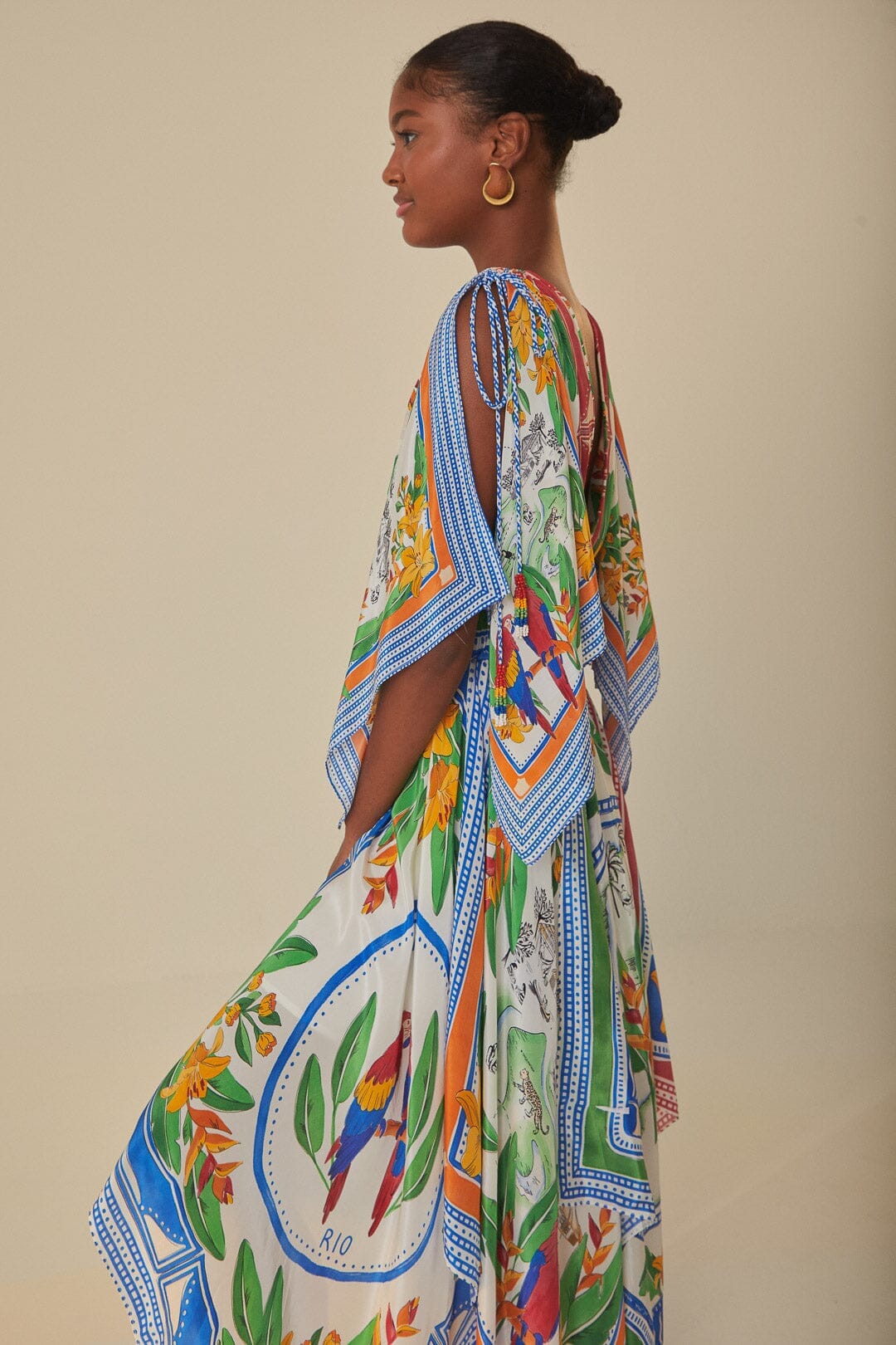 Off-White Tropical Destination Kimono Sleeve Midi Dress