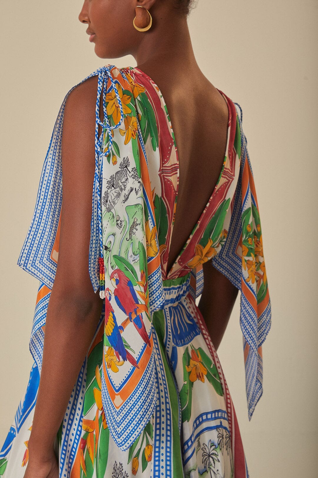 Off-White Tropical Destination Kimono Sleeve Midi Dress