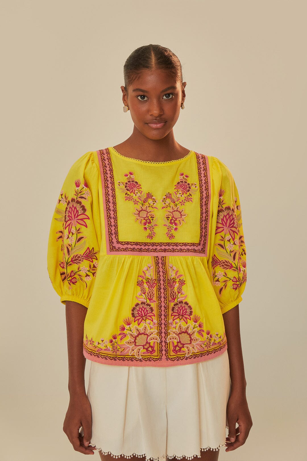 Yellow Garden Tapestry Embroidered Blouse