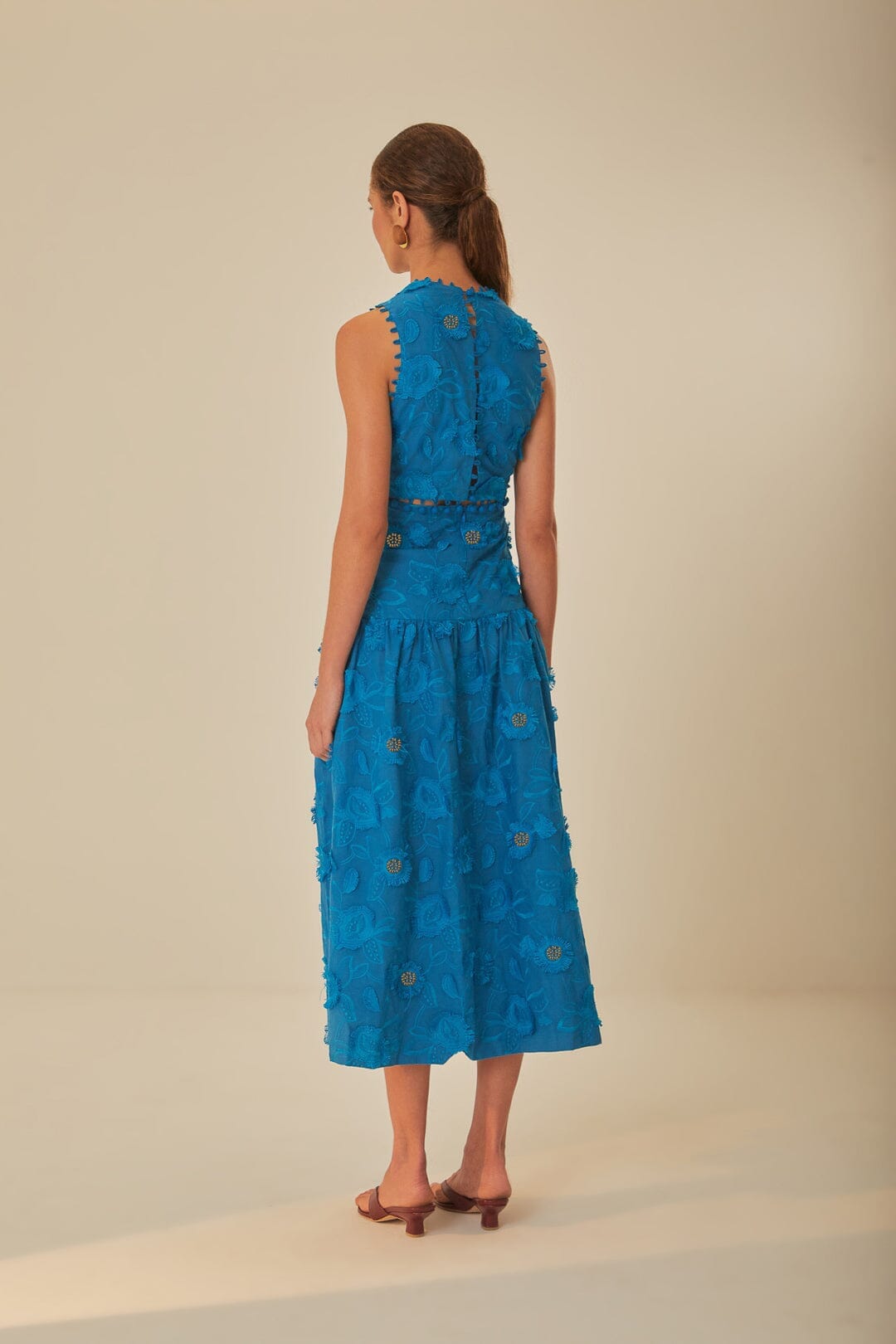 Blue 3D Flower Sleeveless Maxi Dress