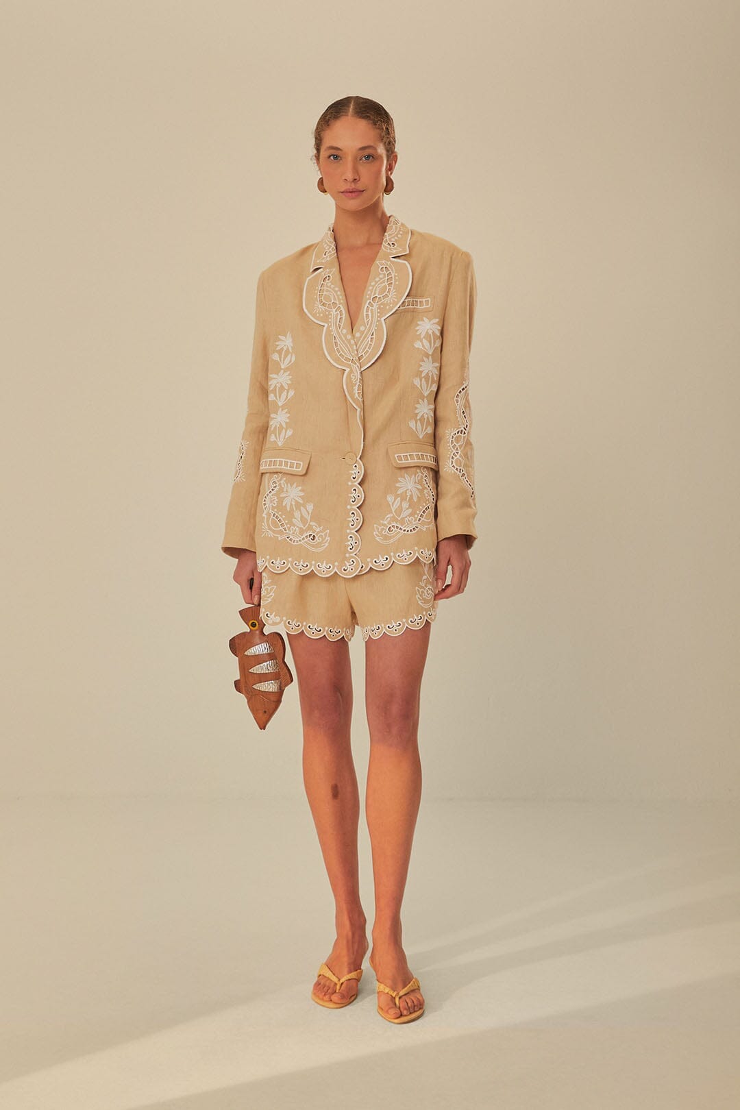 Khaki Embroidered Shorts