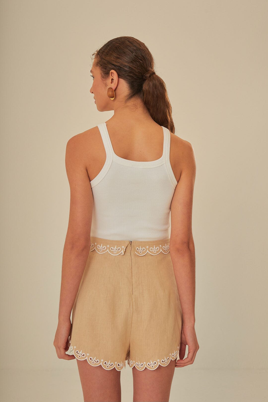 Khaki Embroidered Shorts