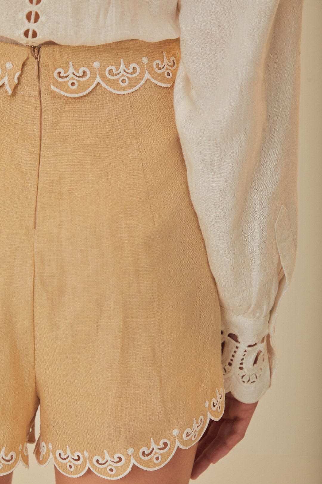 Khaki Embroidered Shorts
