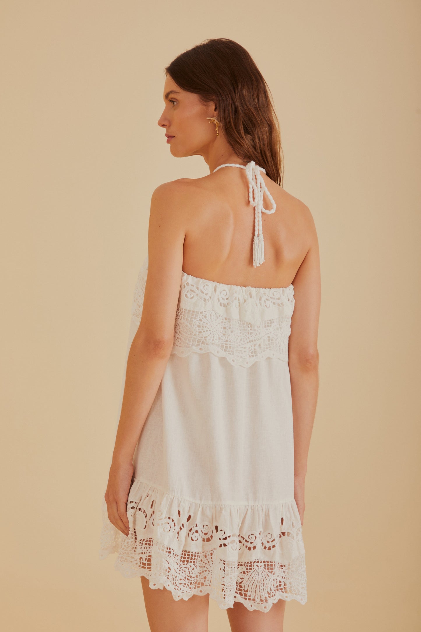 Off-White Embroidered Guipure Euroflax™ Premium Linen Mini Dress