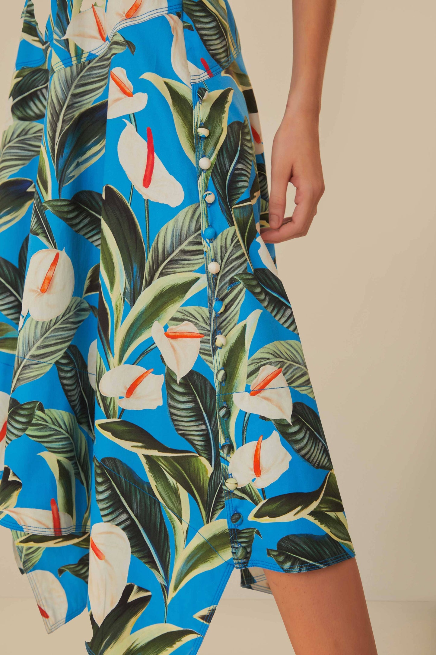 Blue Anthurium Garden Asymmetric Midi Skirt