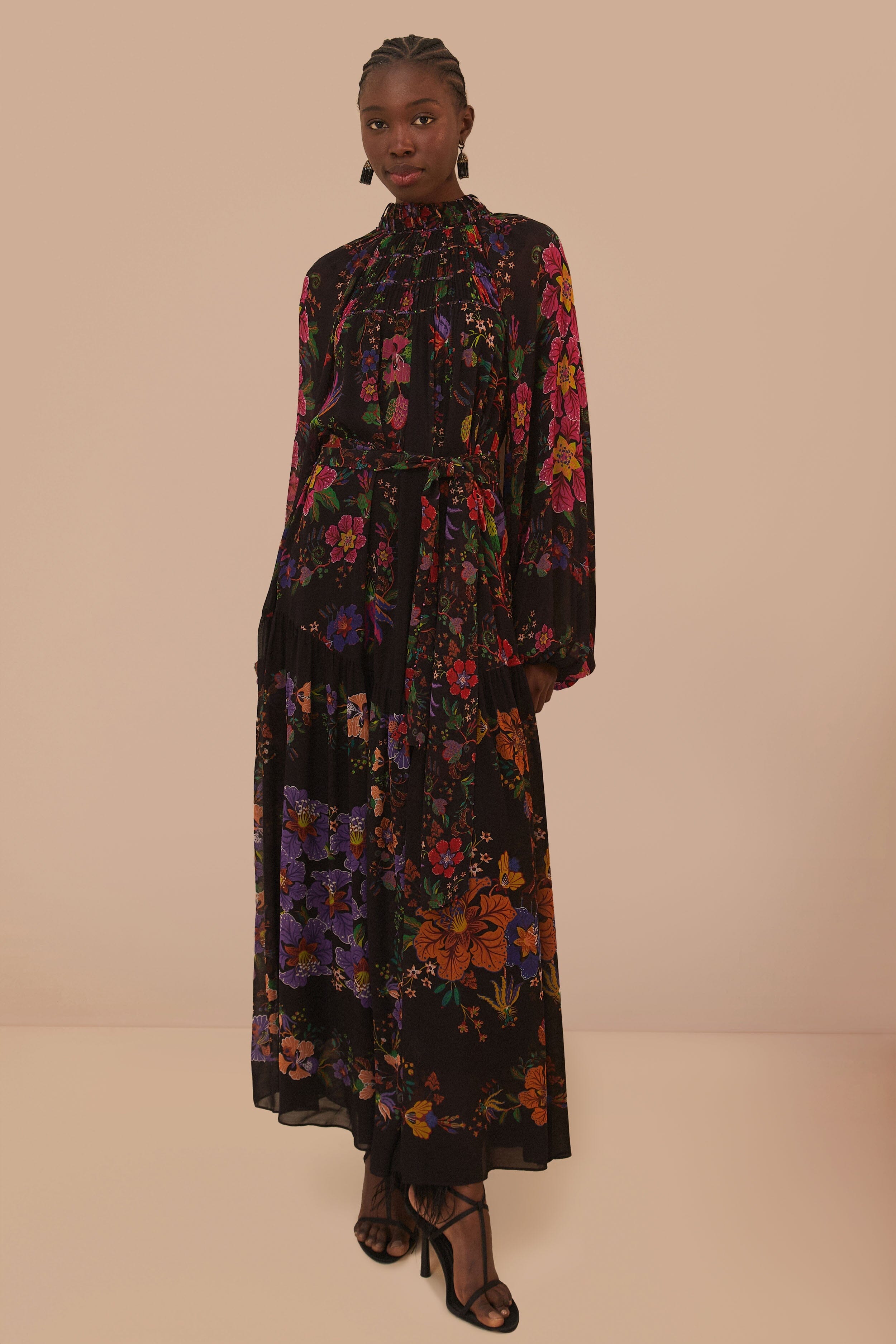 Black and floral maxi dress best sale