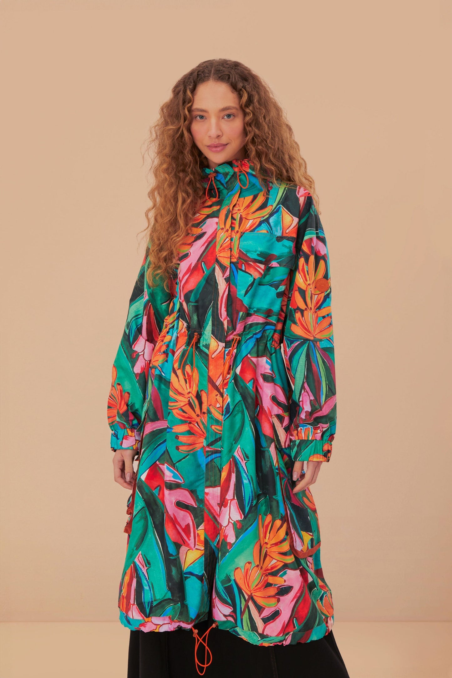 Green Banana Foliage Maxi Raincoat