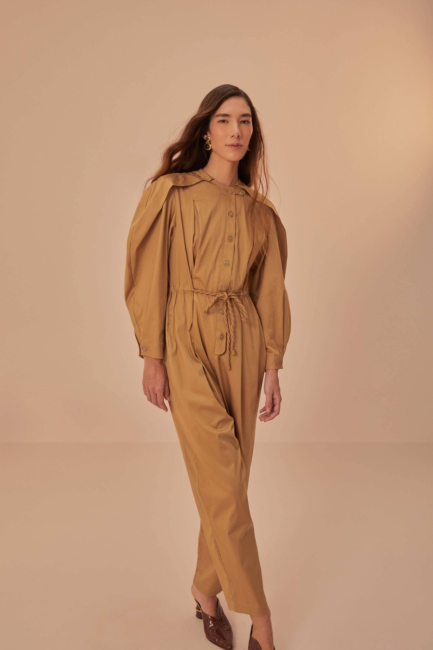 Brown Raglan Sleeve Jumpsuit