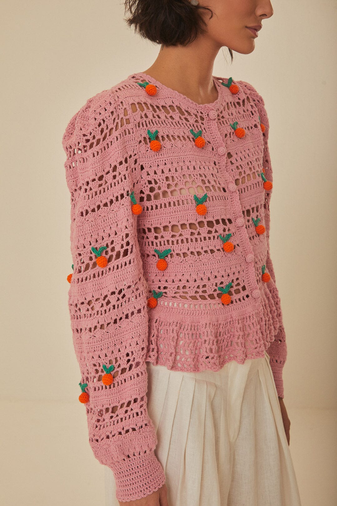 Pink Orange Tassel Crochet Blouse