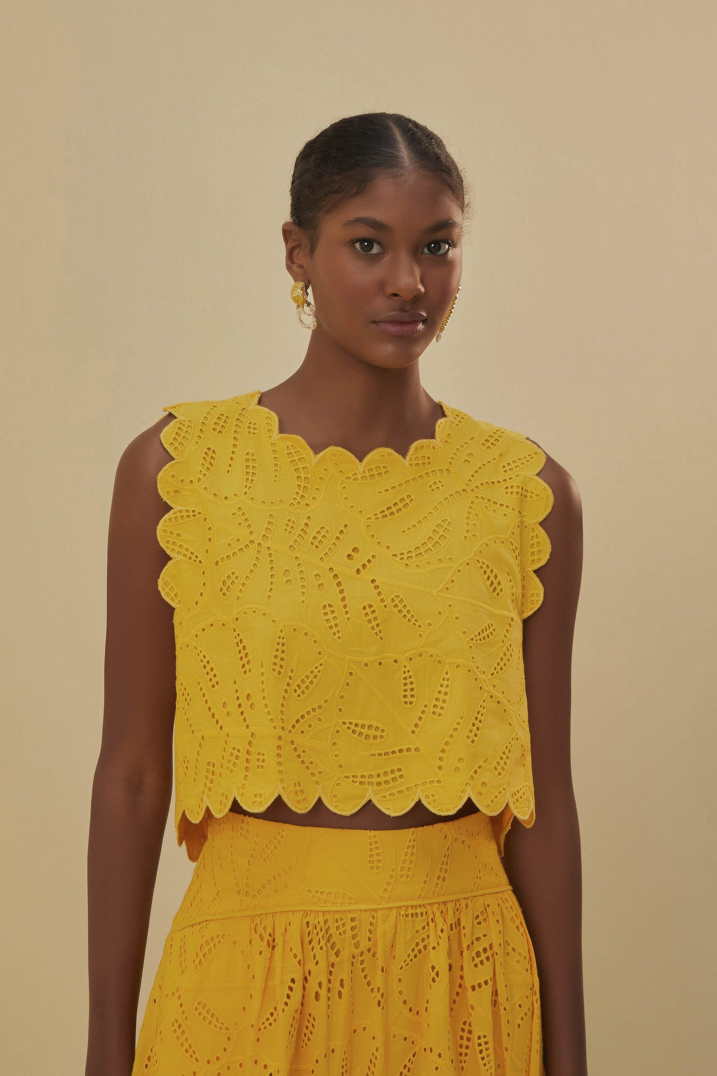 Yellow  Monstera Eyelet Crop Top