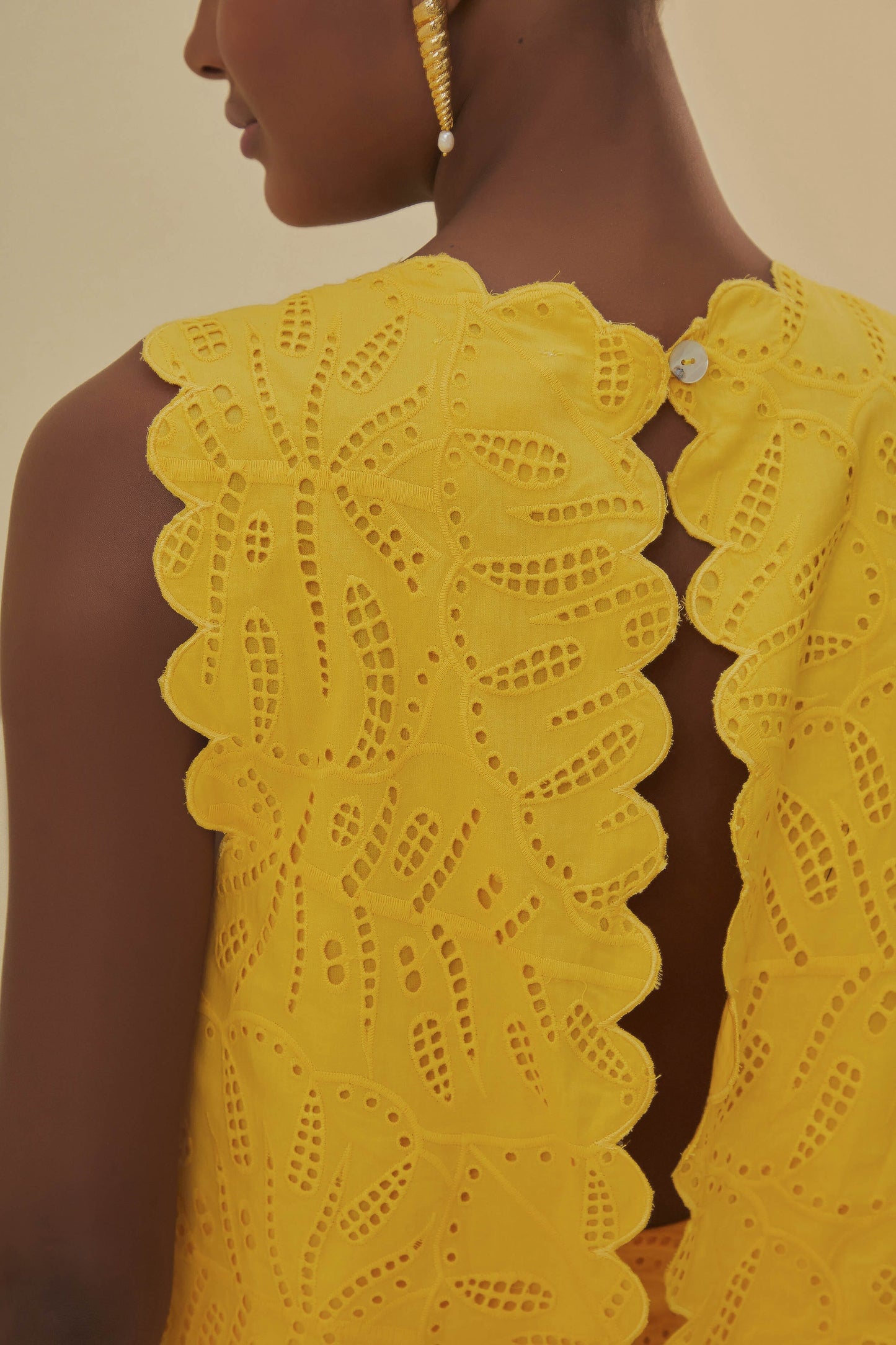 Yellow  Monstera Eyelet Crop Top