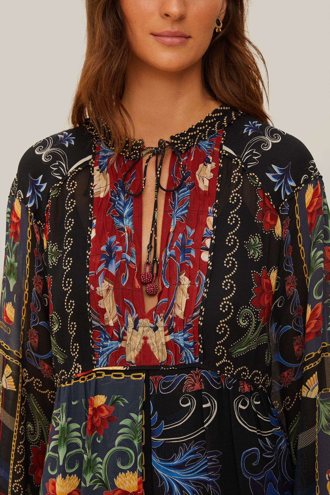 Black Mixed Arabesque Scarves Long Sleeve Mini Dress FARM Rio Black Mixed Arabesque Scarves Long Sleeve Mini Dress FARM Rio