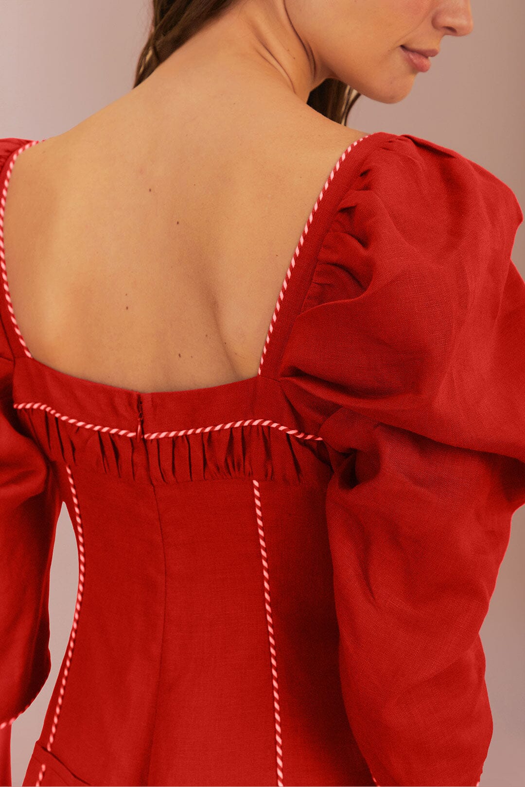RED STRAIGHT NECKLINE SHORT SLEEVE MINI JUMPSUIT
