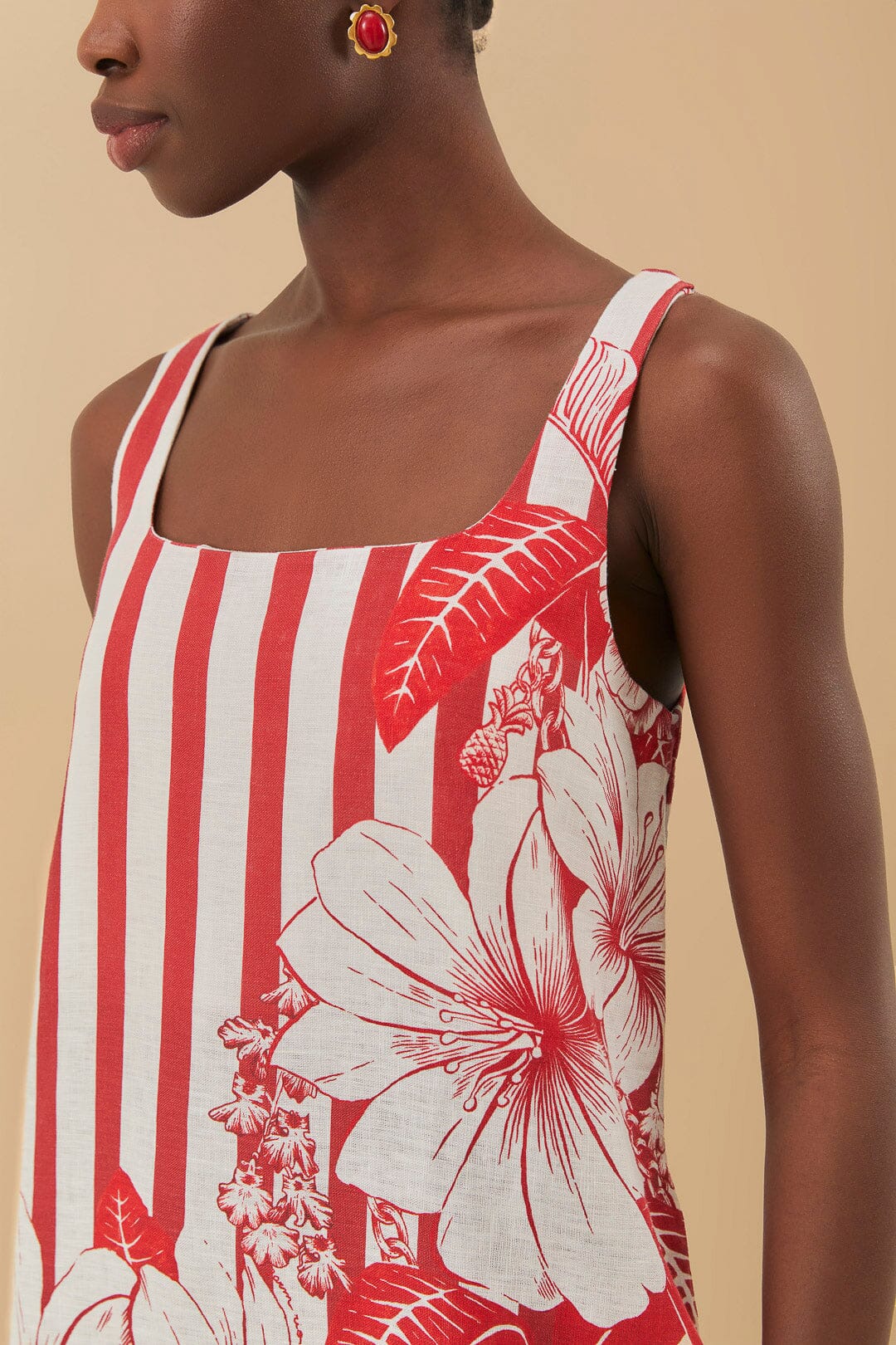 farm rio red floral chains stripes midi dress Red Floral Chains Guipure Midi Dress FARM Rio