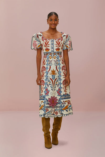 cream romantic lightness short sleeve midi dress Farm Rio