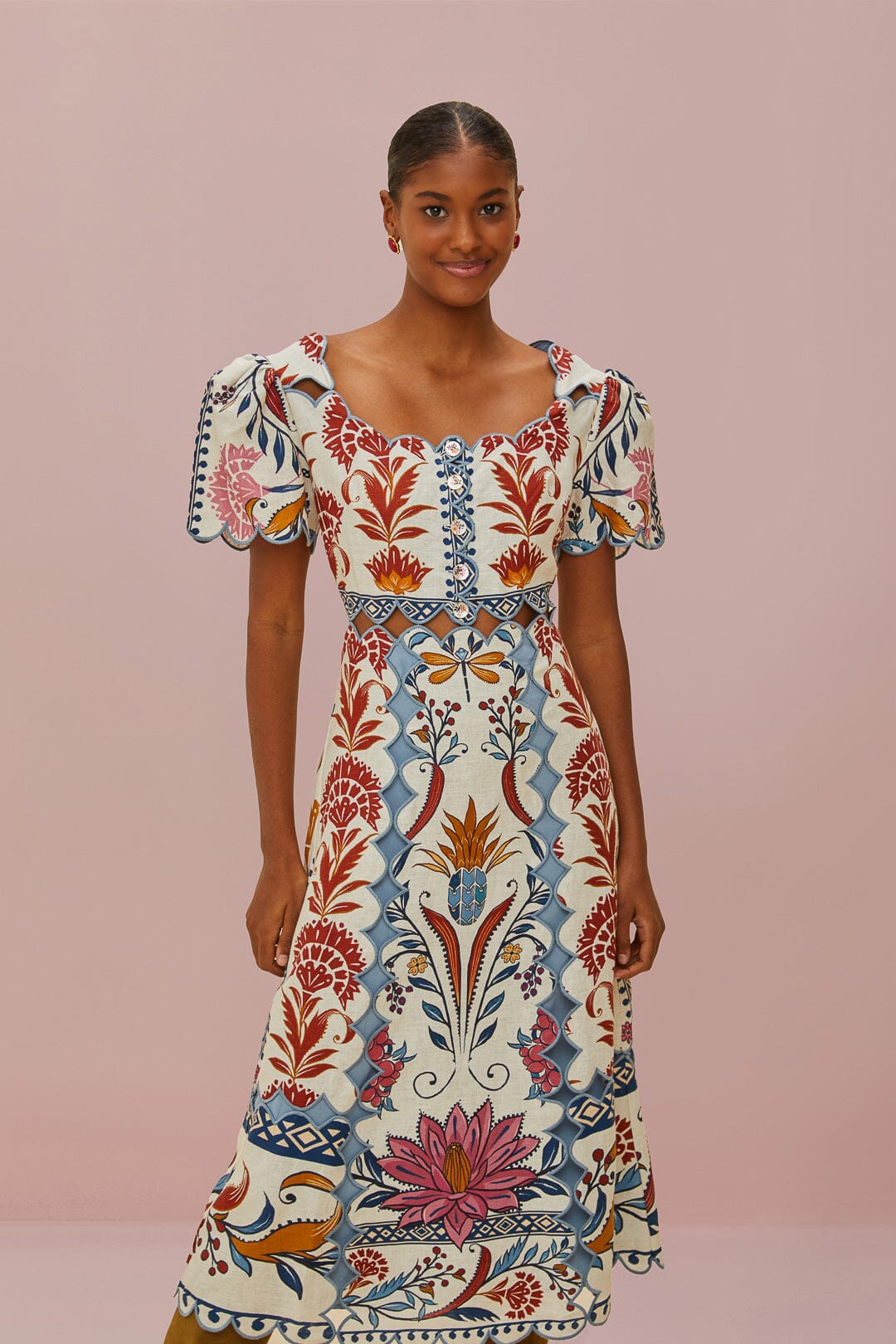 shortsleeve midi dress Cream Romantic Lightness Short Sleeve Midi Dress FARM Rio shortsleeve midi dress Cream Romantic Lightness Short Sleeve Midi Dress FARM Rio