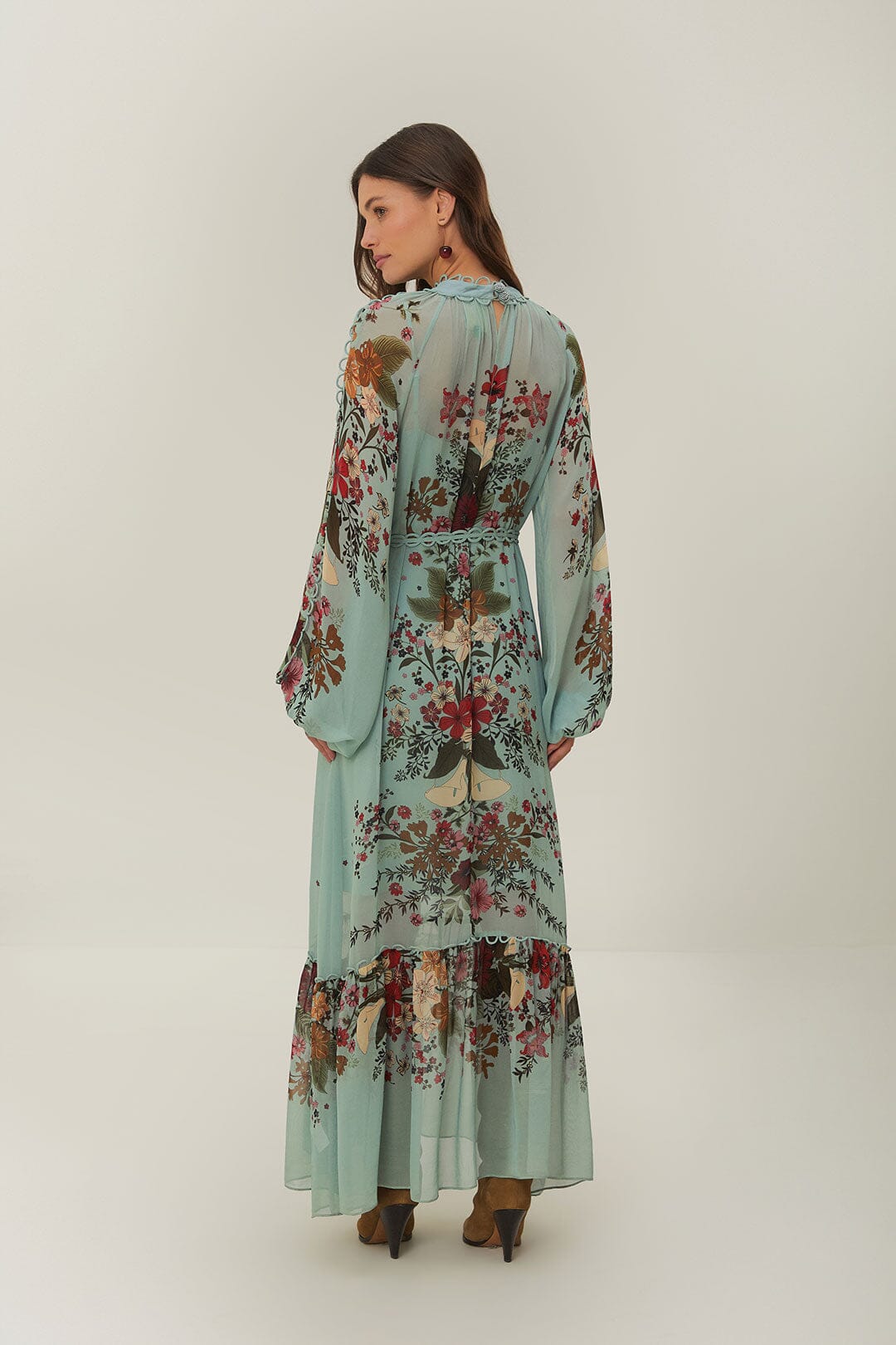 BEAUTY BOUQUET BLUE LONG SLEEVE MAXI DRESS