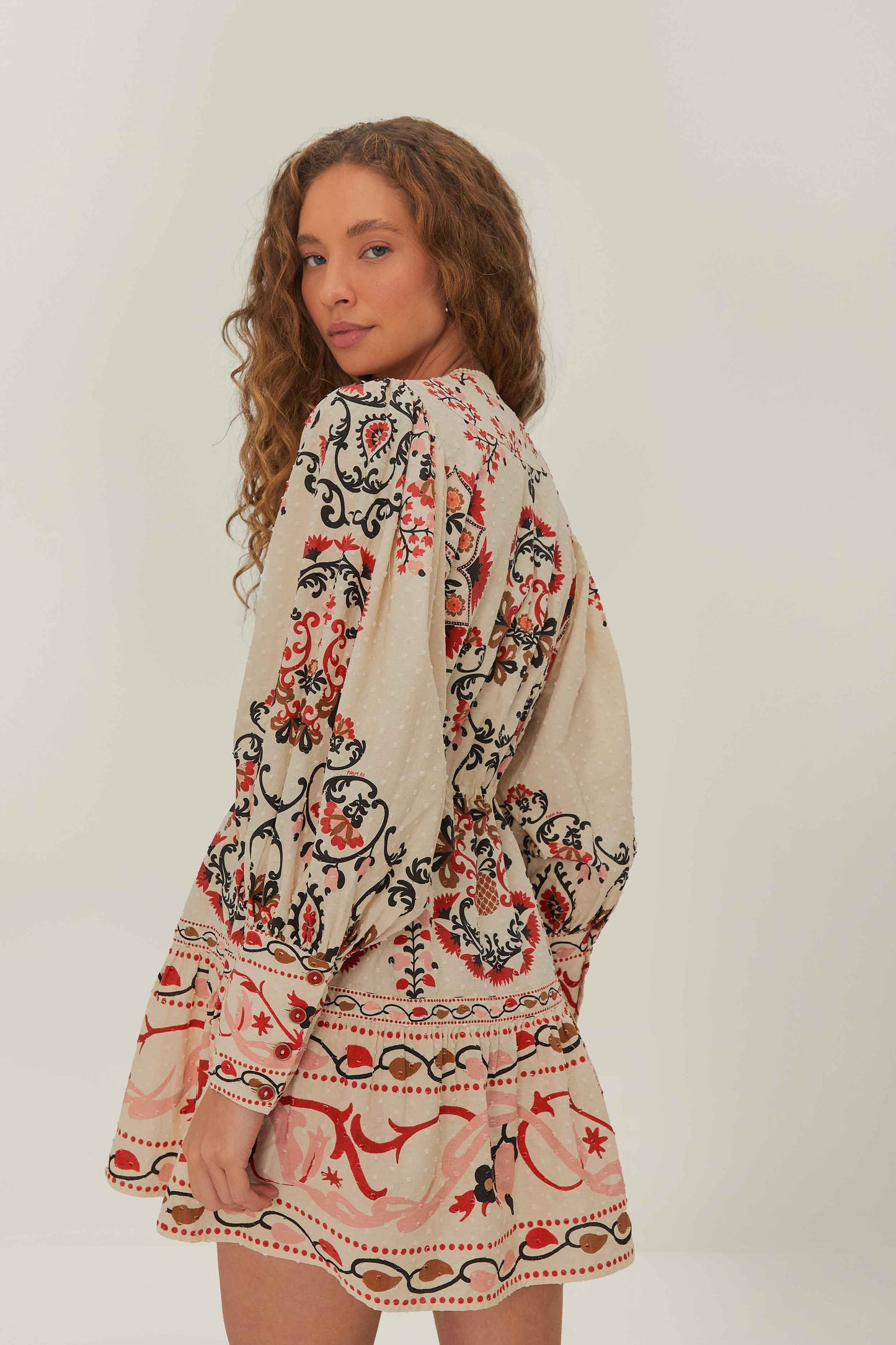 CASHEW MANDALA CREAM MINI DRESS