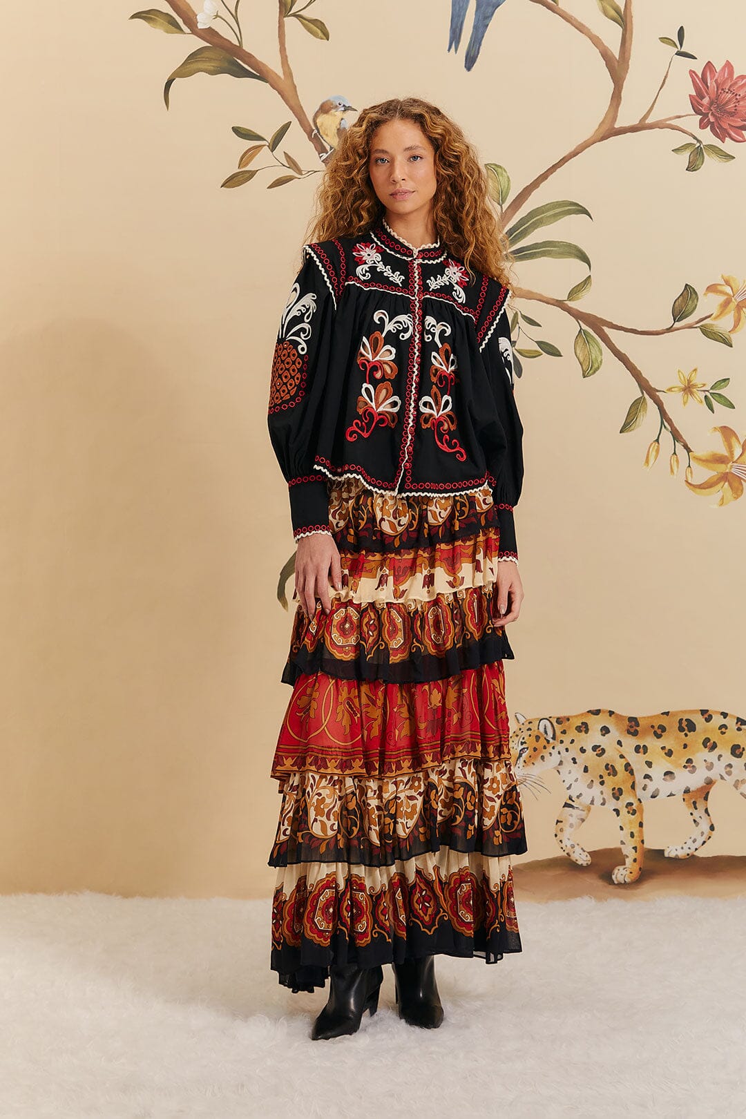 AINIKA TILES CREAM RUFFLES MAXI SKIRT