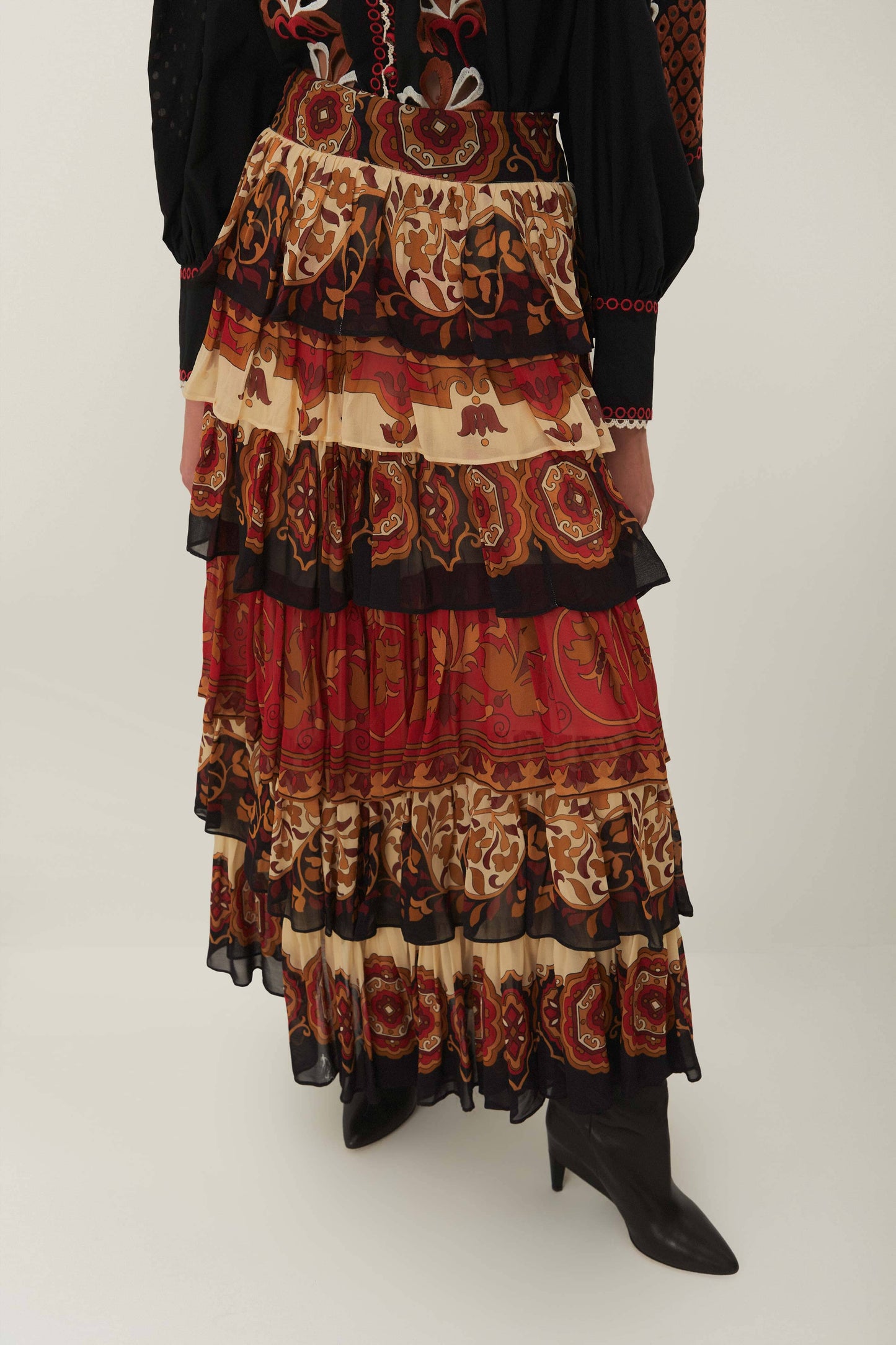 AINIKA TILES CREAM RUFFLES MAXI SKIRT