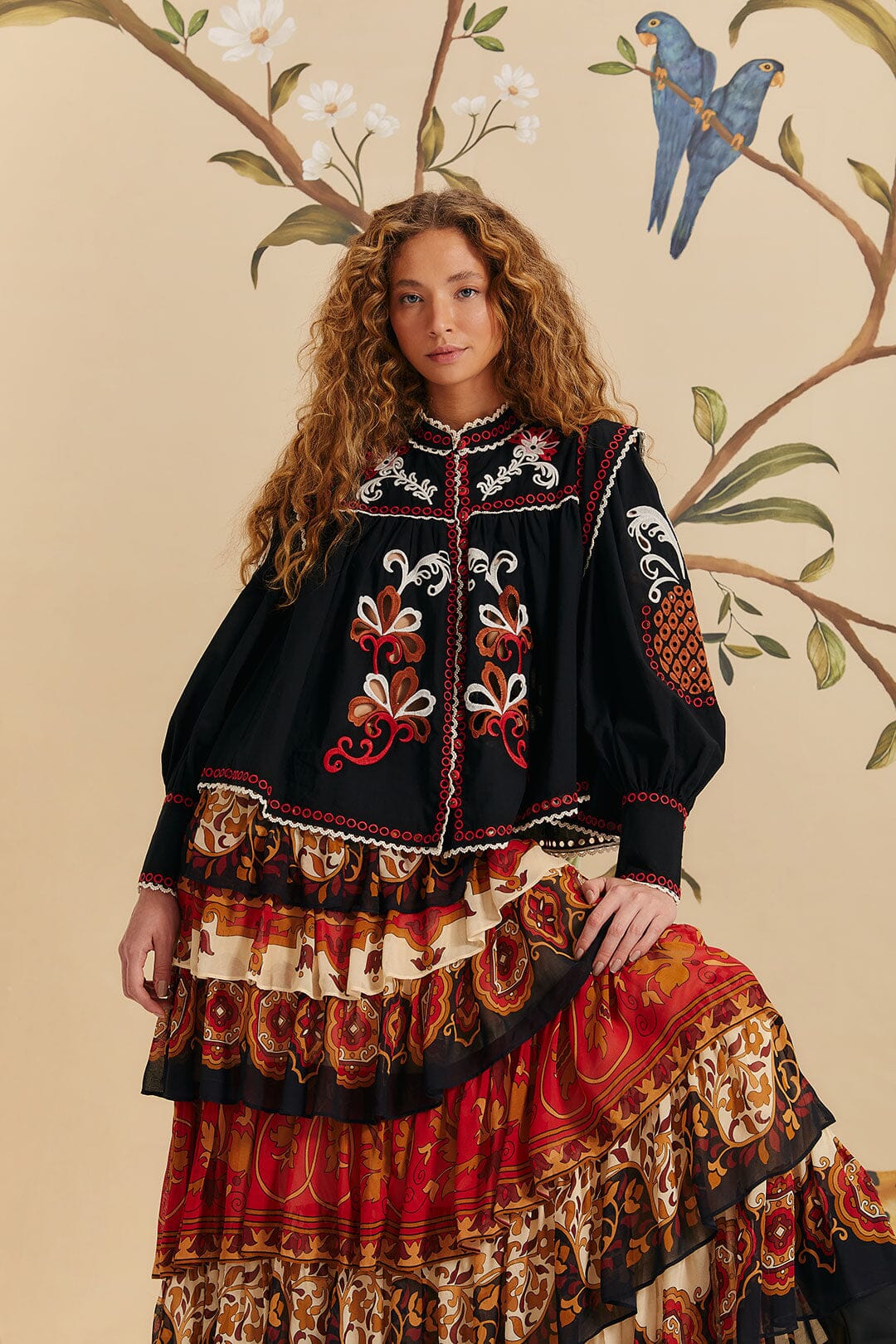 AINIKA TILES CREAM RUFFLES MAXI SKIRT