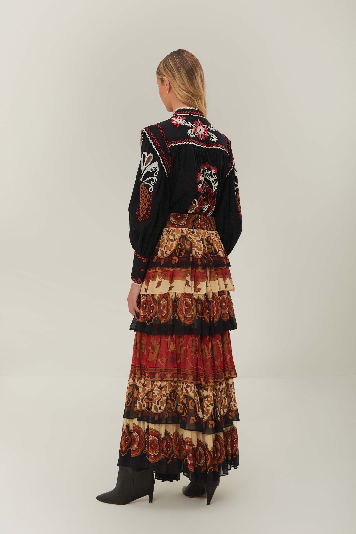 AINIKA TILES CREAM RUFFLES MAXI SKIRT