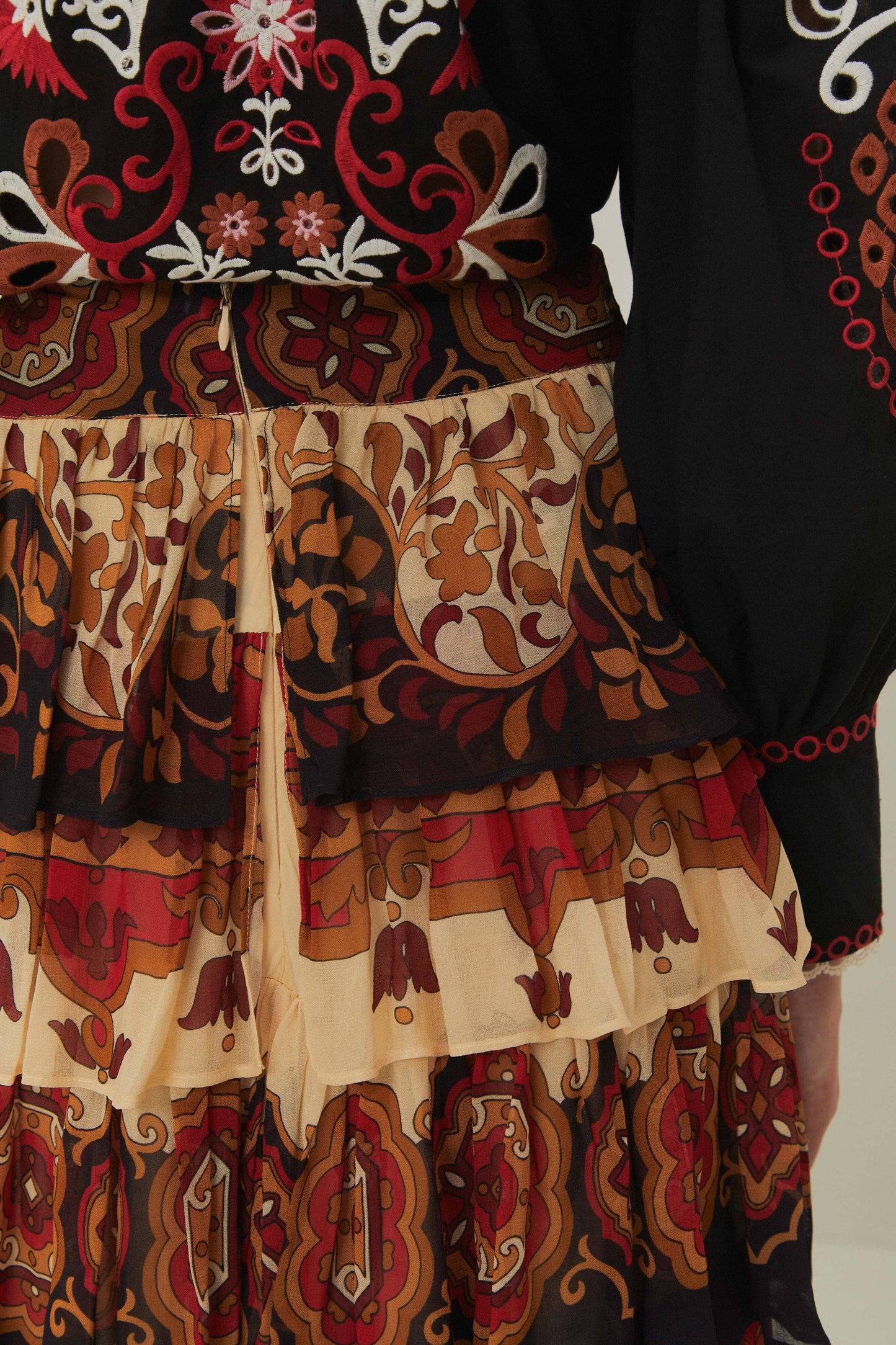 AINIKA TILES CREAM RUFFLES MAXI SKIRT