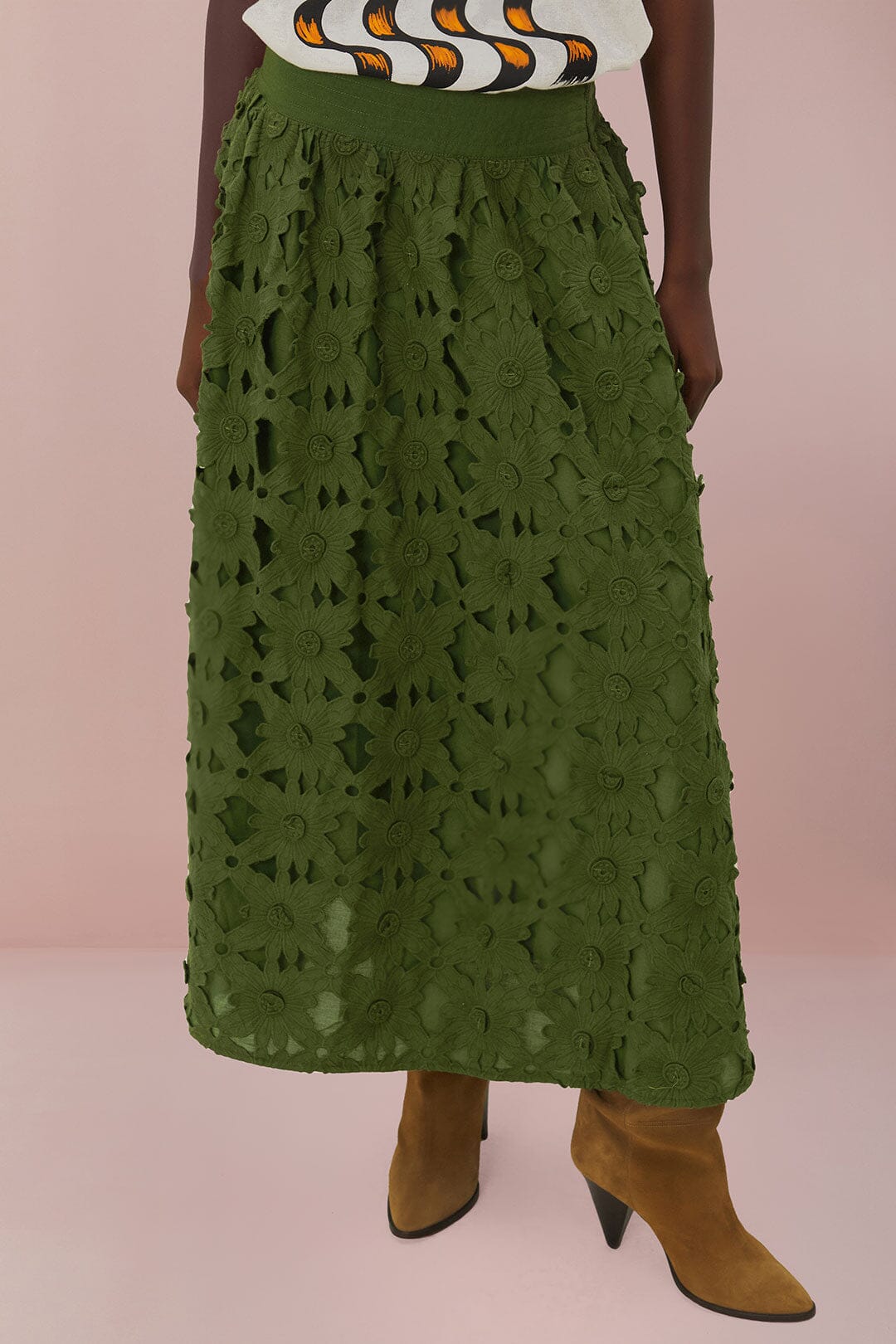 GREEN RICHILIEU MIDI SKIRT