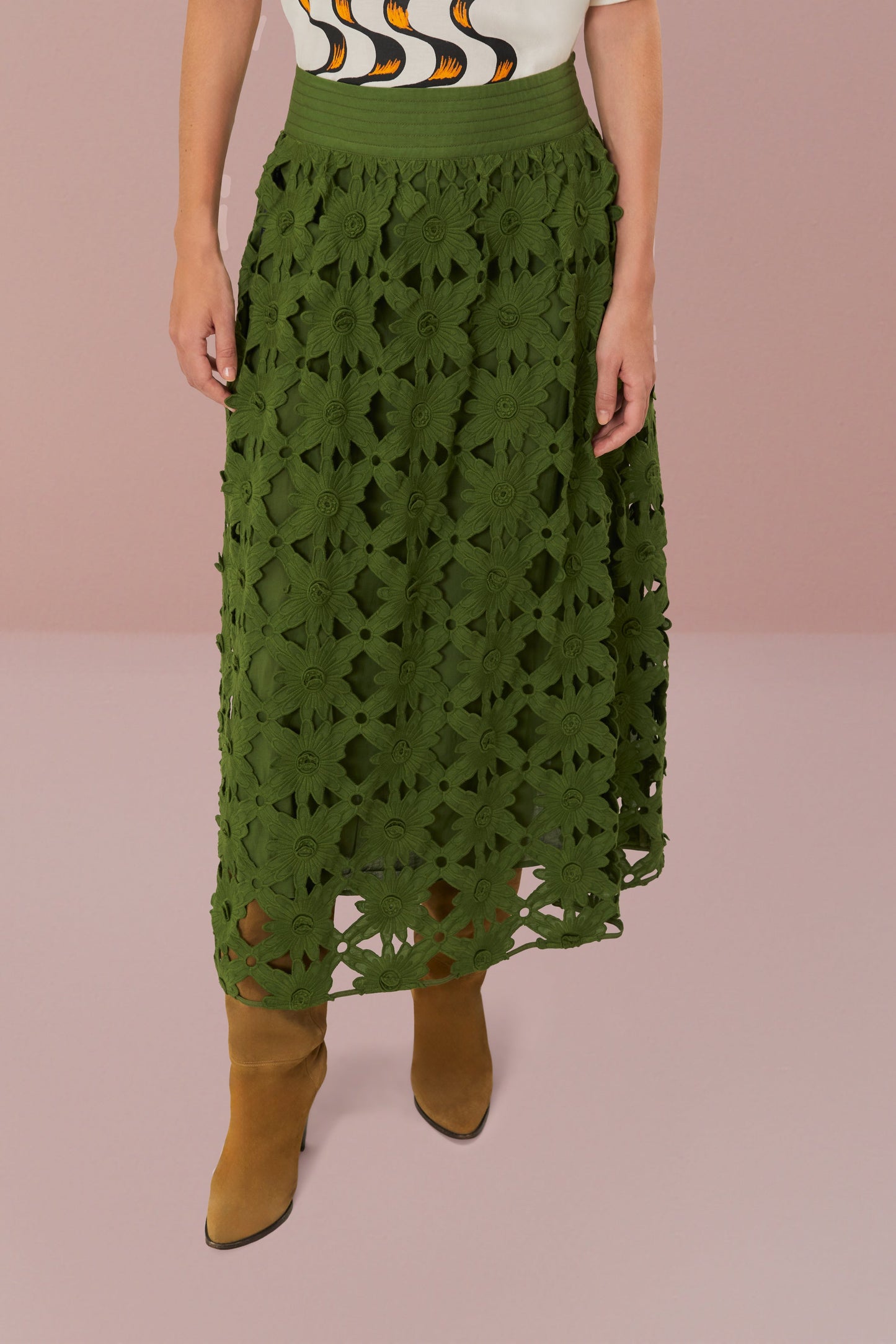 Green Richelieu Midi Skirt