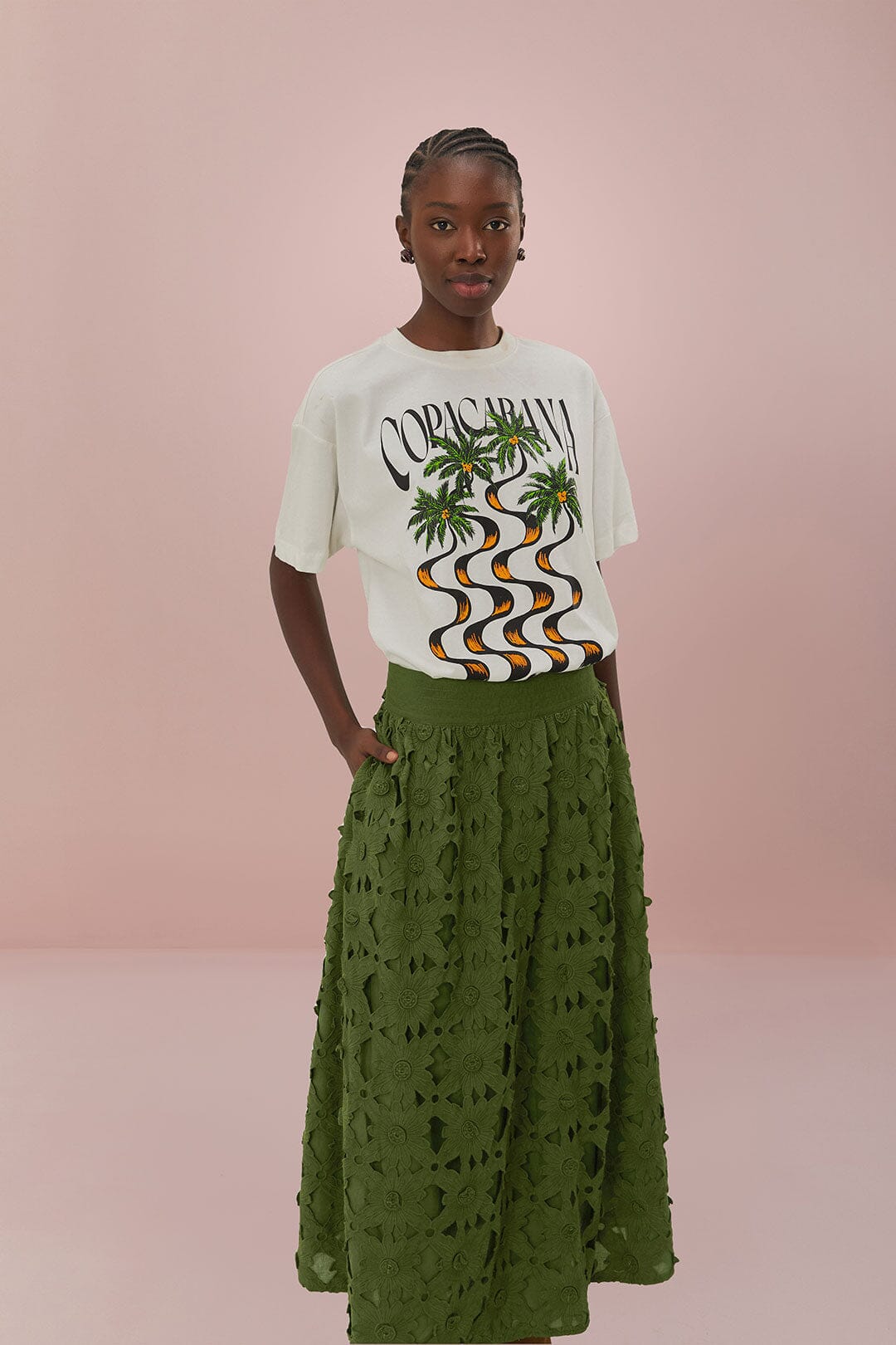 GREEN RICHILIEU MIDI SKIRT