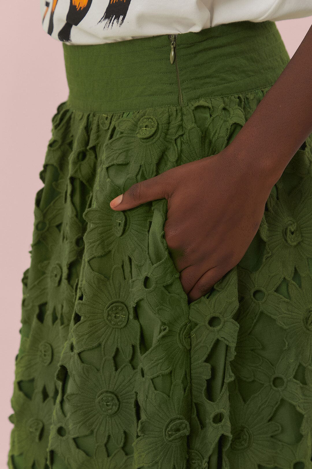 GREEN RICHILIEU MIDI SKIRT