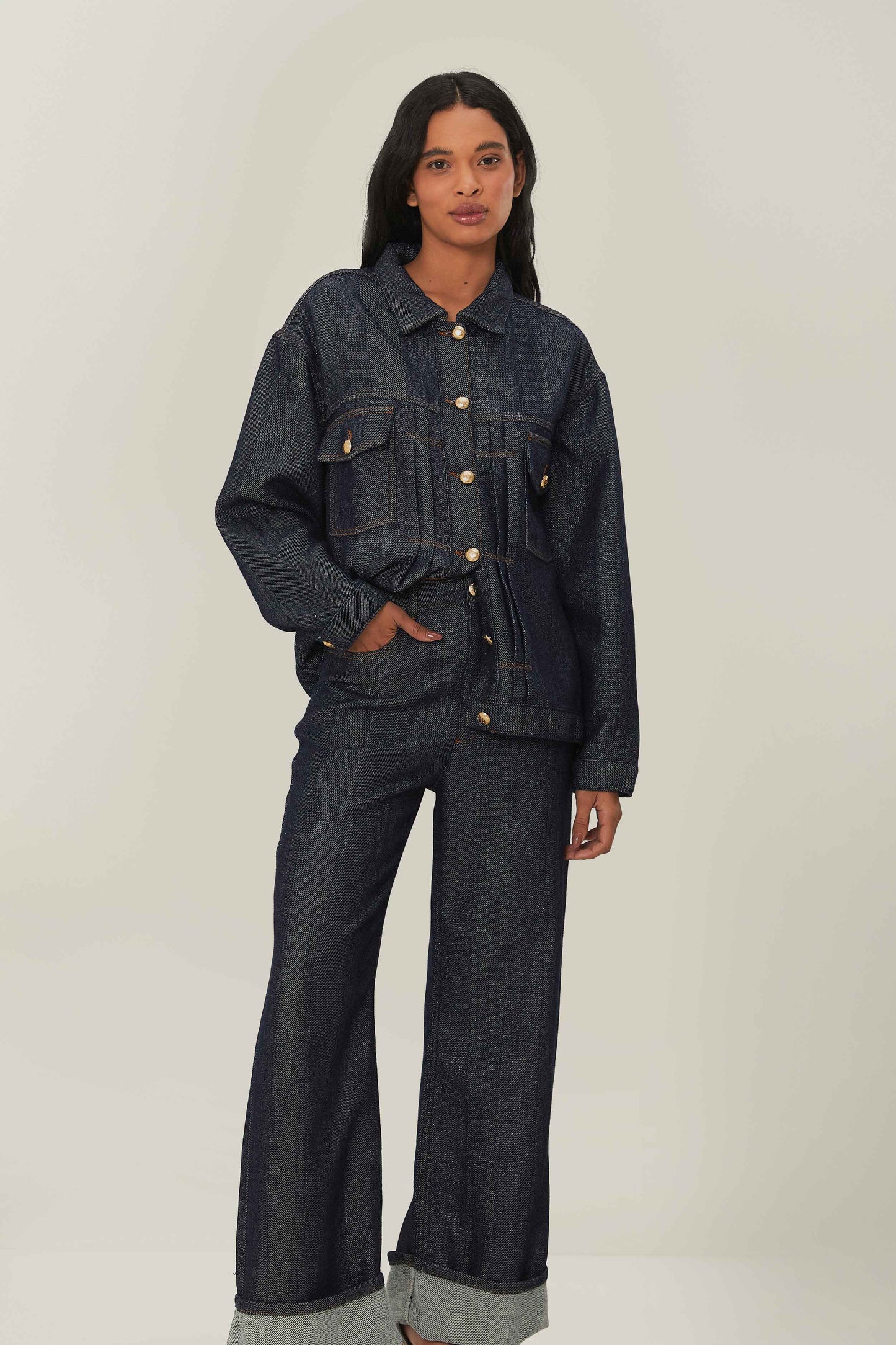 Denim Shine Wide Pants High Waist