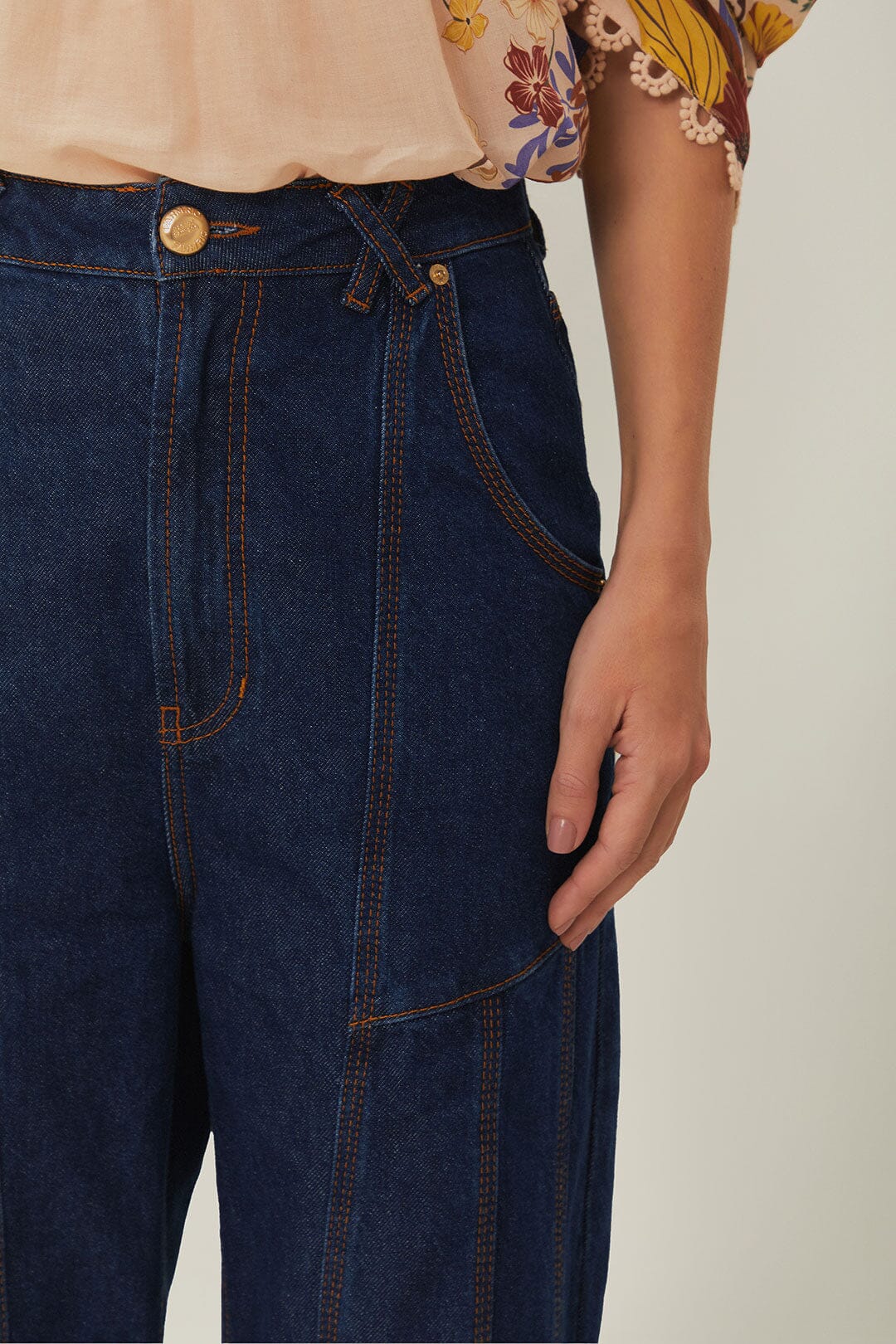 Dark Denim High Waist Snips Pants