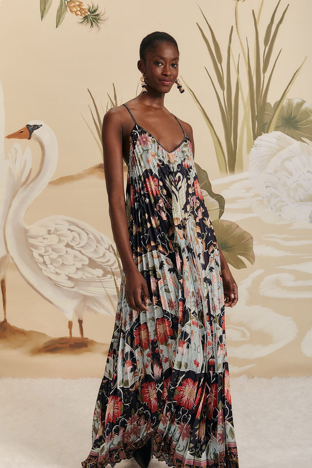 FLOWING BEAUTY BLUE PLEATED SLEEVELESS MIDI DRESS