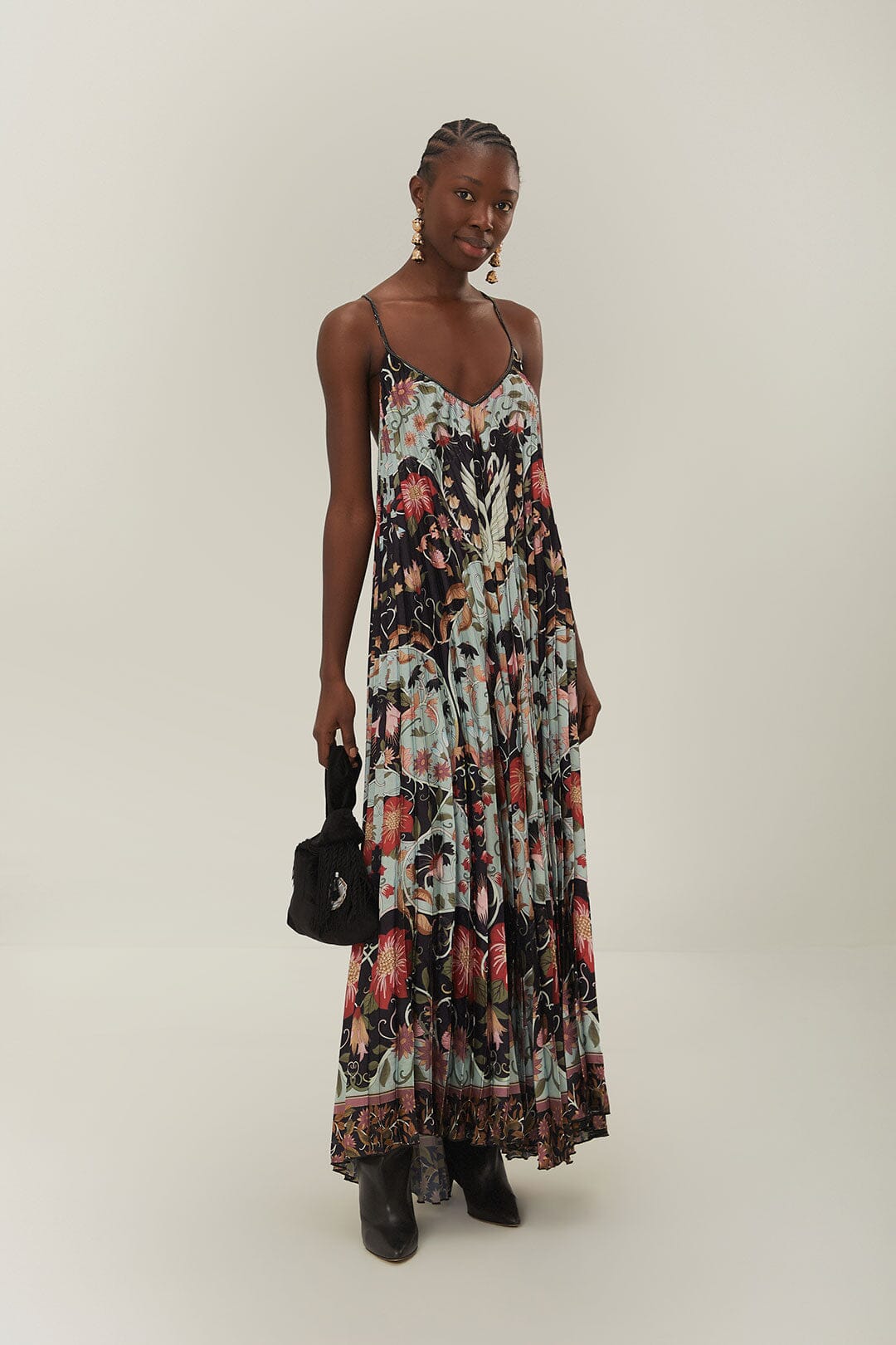 FLOWING BEAUTY BLUE PLEATED SLEEVELESS MIDI DRESS