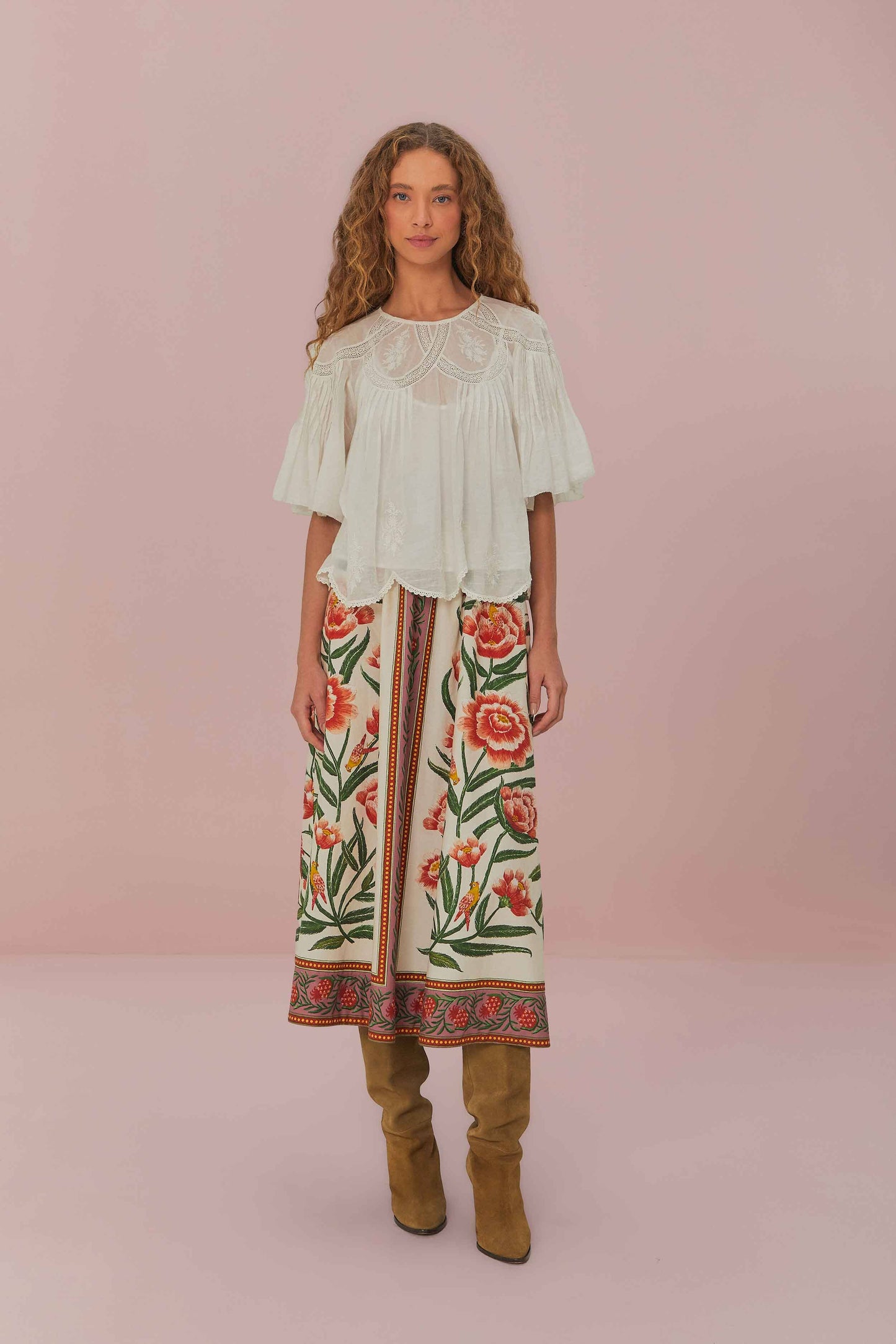 OFF-WHITE EMBROIDERED SHORT SLEEVE BLOUSE