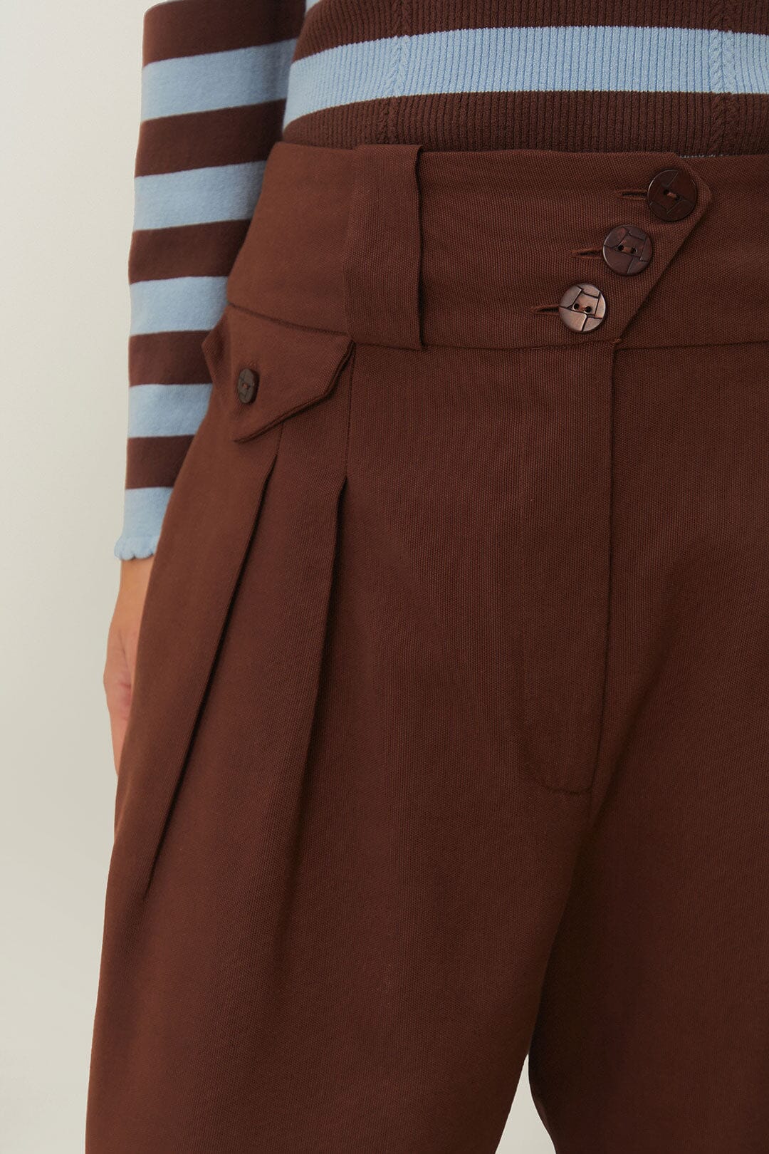 Brown High Waist Buttoned Cuff Pants