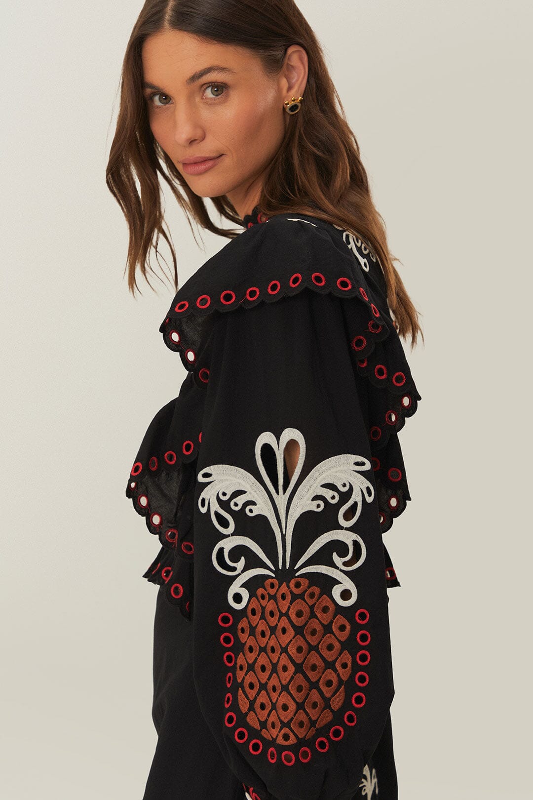 CASHEW MANDALA RICHILIEU LONG SLEEVE MAXI DRESS
