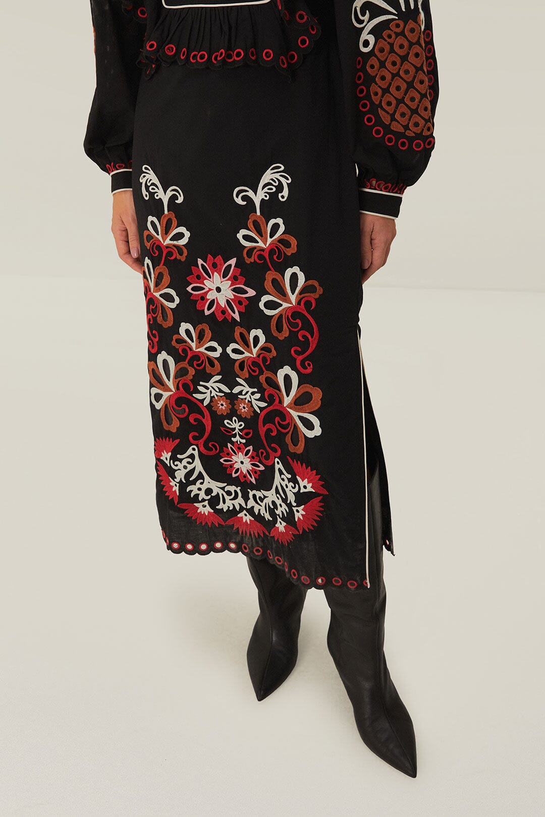 CASHEW MANDALA RICHILIEU LONG SLEEVE MAXI DRESS