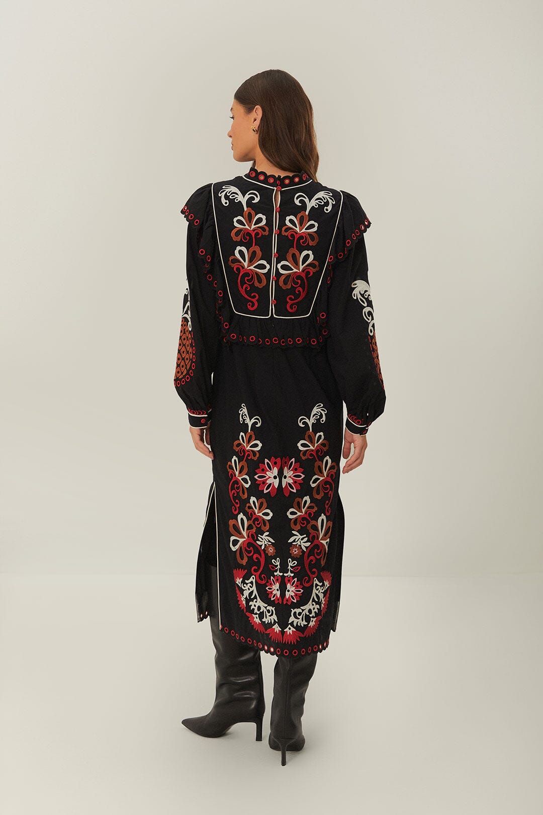 CASHEW MANDALA RICHILIEU LONG SLEEVE MAXI DRESS