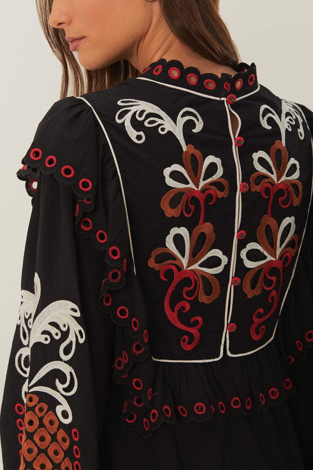 CASHEW MANDALA RICHILIEU LONG SLEEVE MAXI DRESS