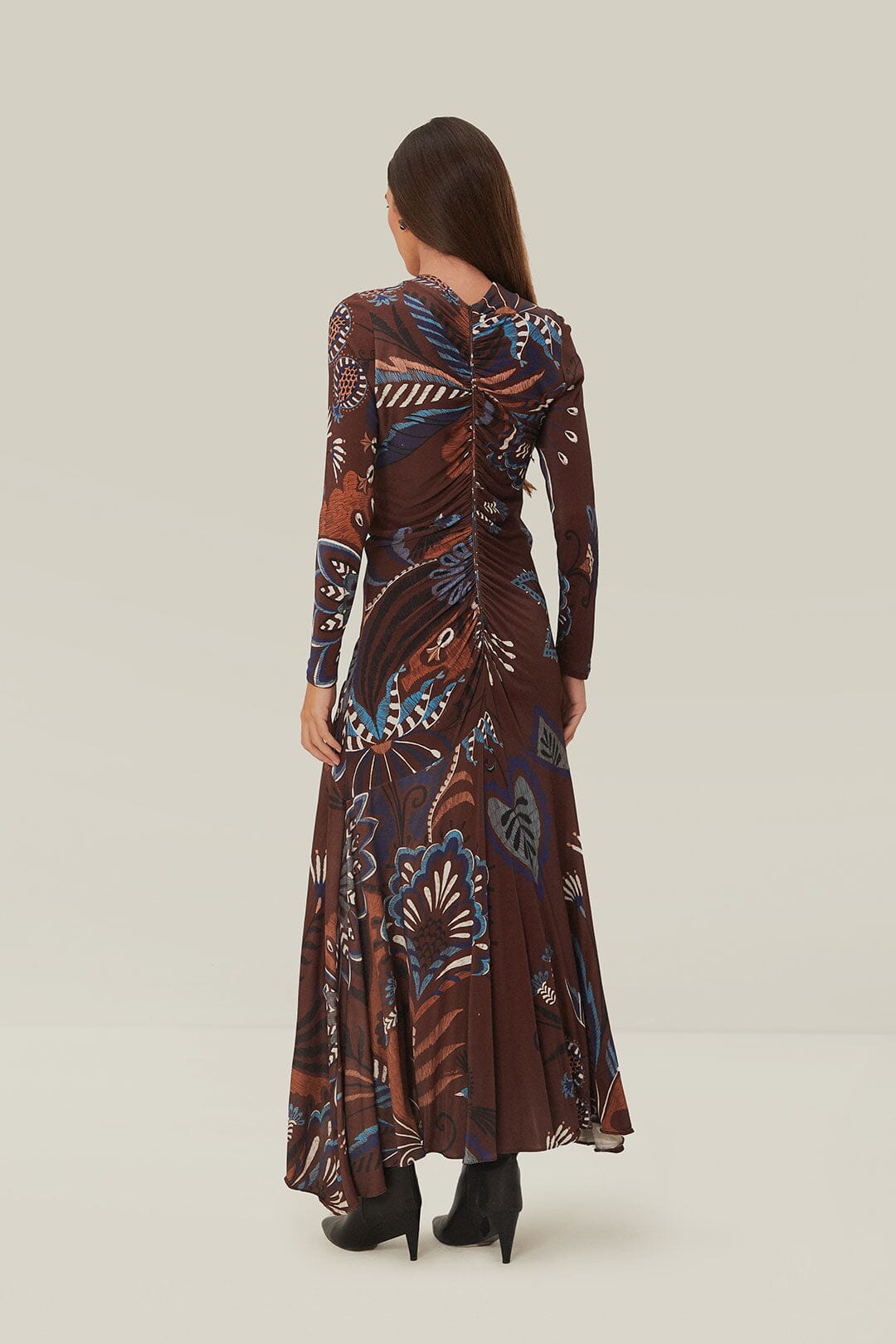 Brown Delicate Garden Long Sleeve Maxi Dress