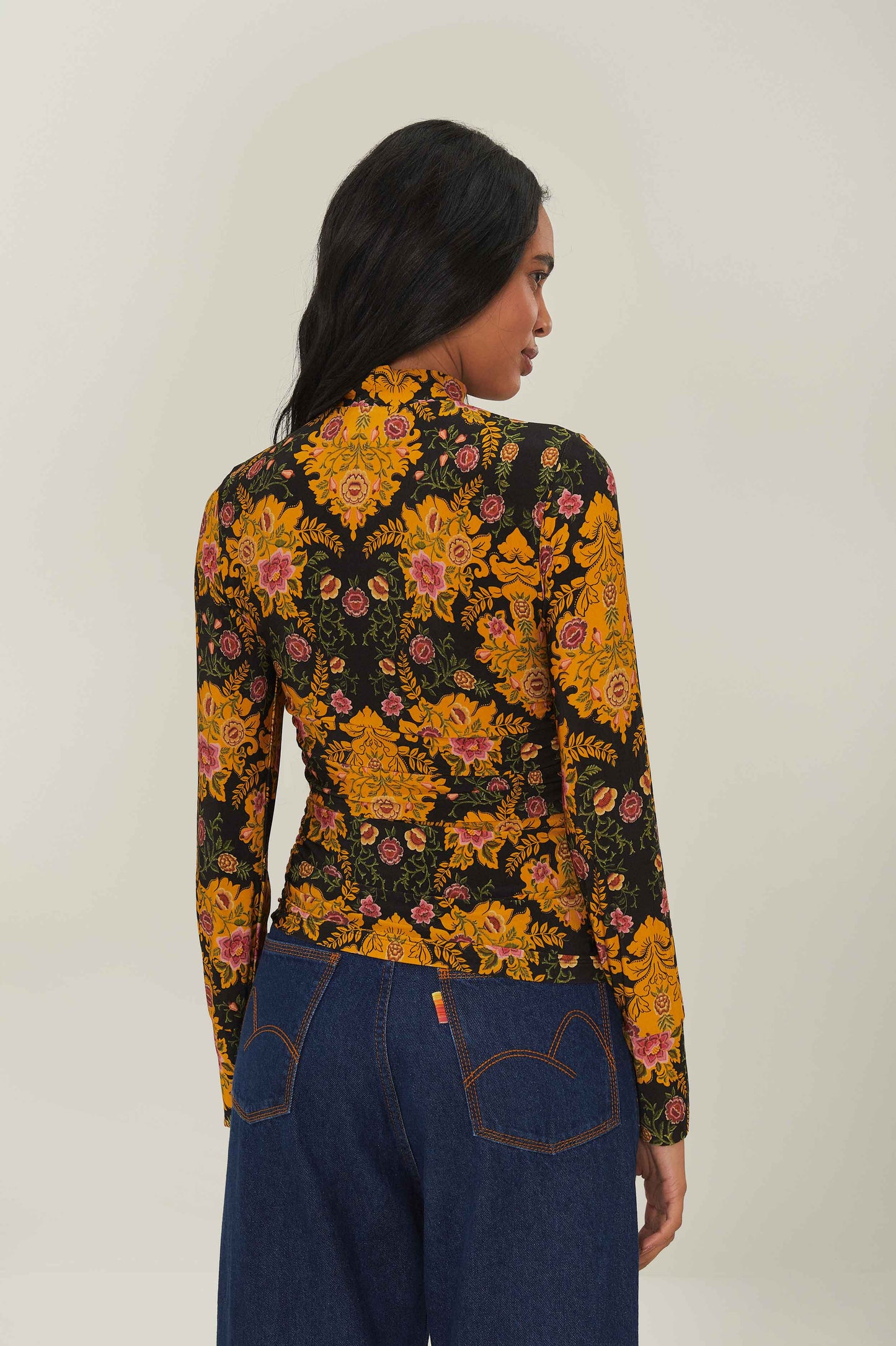 Black Arabesque Floral Jersey Blouse