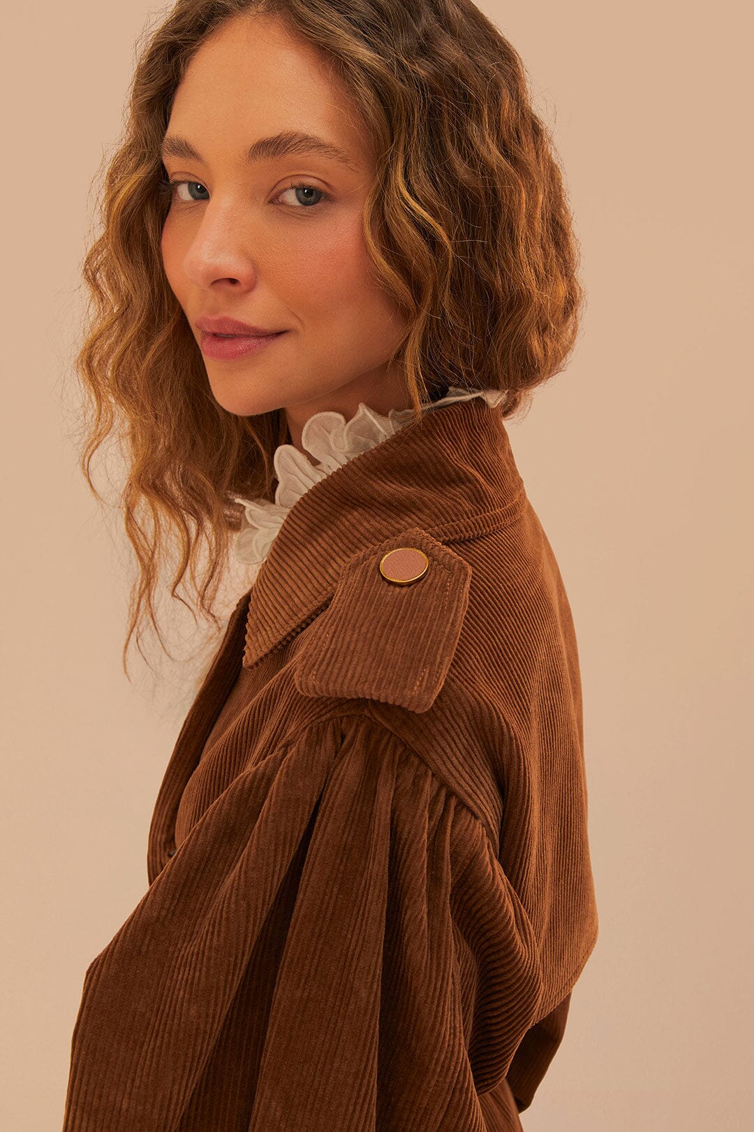 Caramel Corduroy Trench Coat