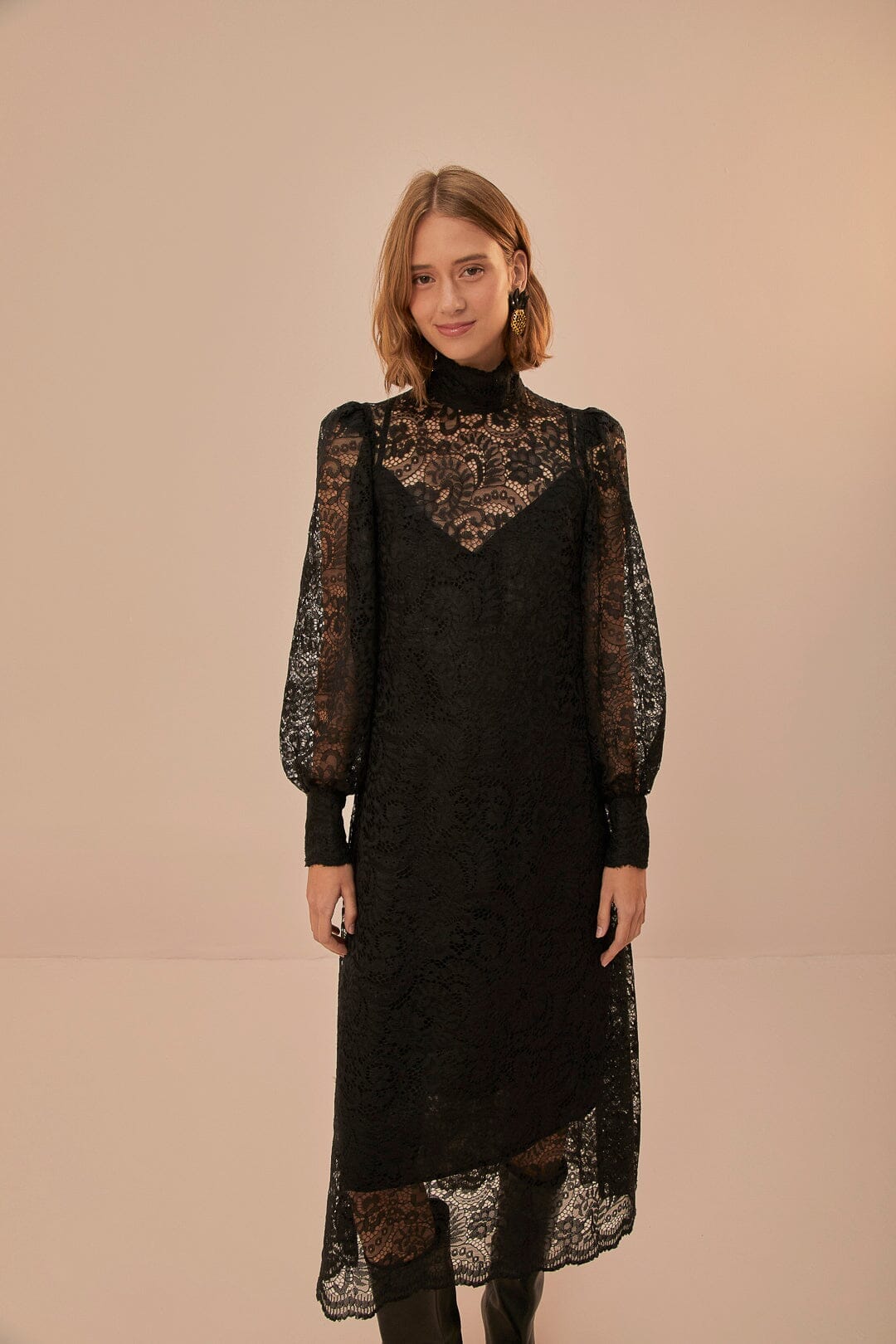 Lace Black Midi Dress FARM Rio