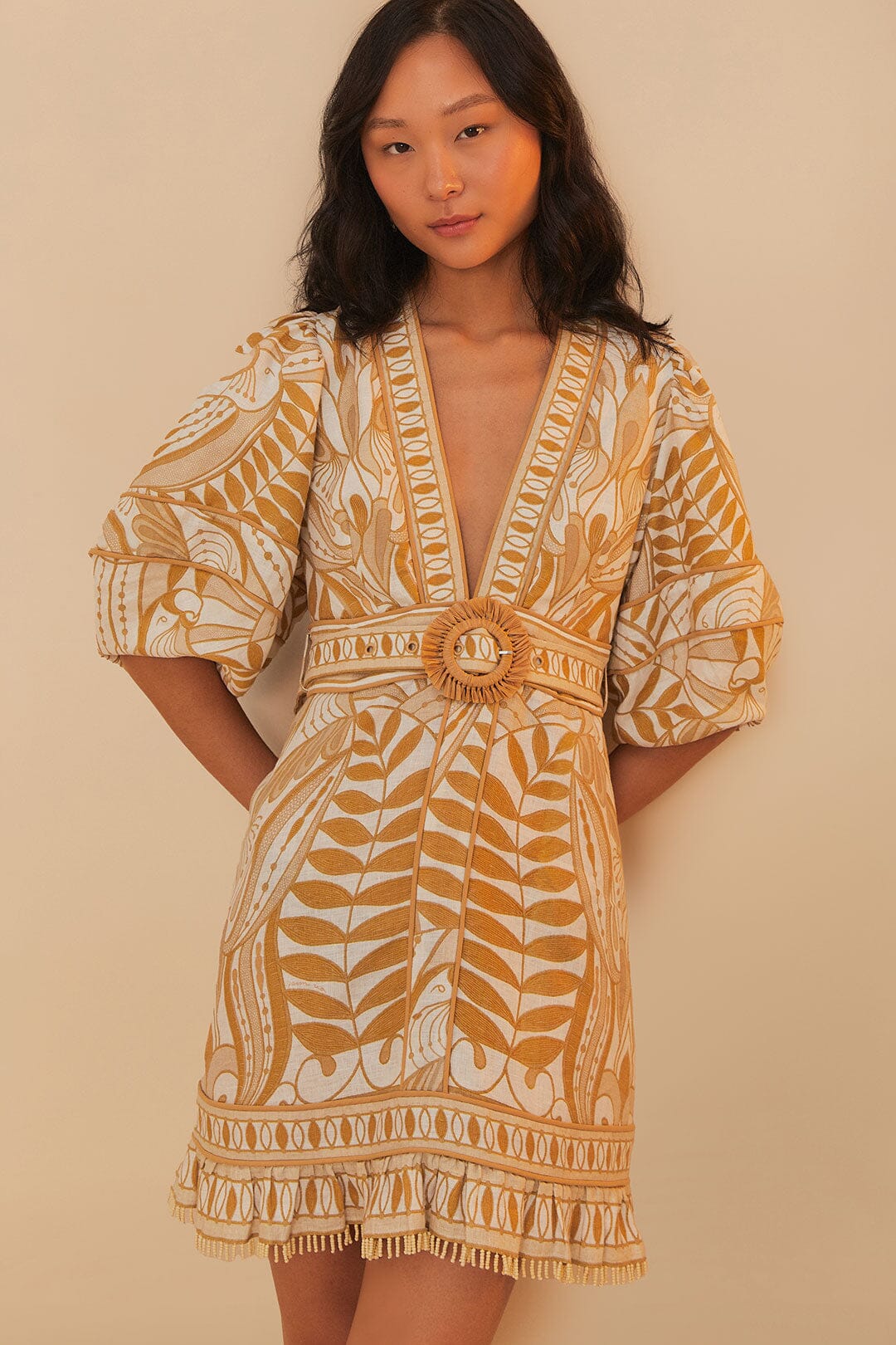 LACE NATURE MINI DRESS SHORT SLEEVE