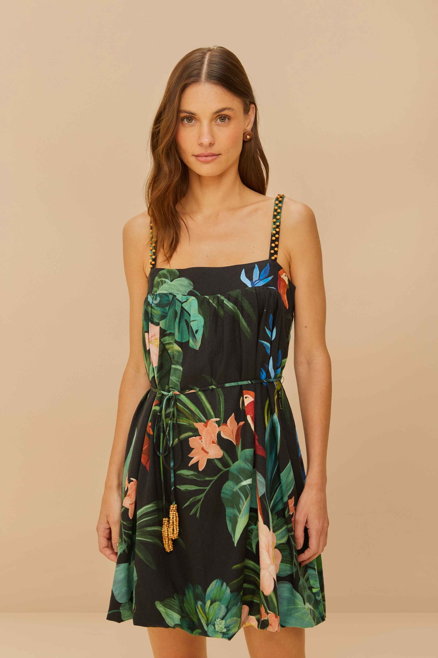 Black Midnight Macaw Fiesta LENZING ECOVERO Euroflax Mini Dress FARM Rio Black Midnight Macaw Fiesta LENZING ECOVERO Euroflax Mini Dress FARM Rio
